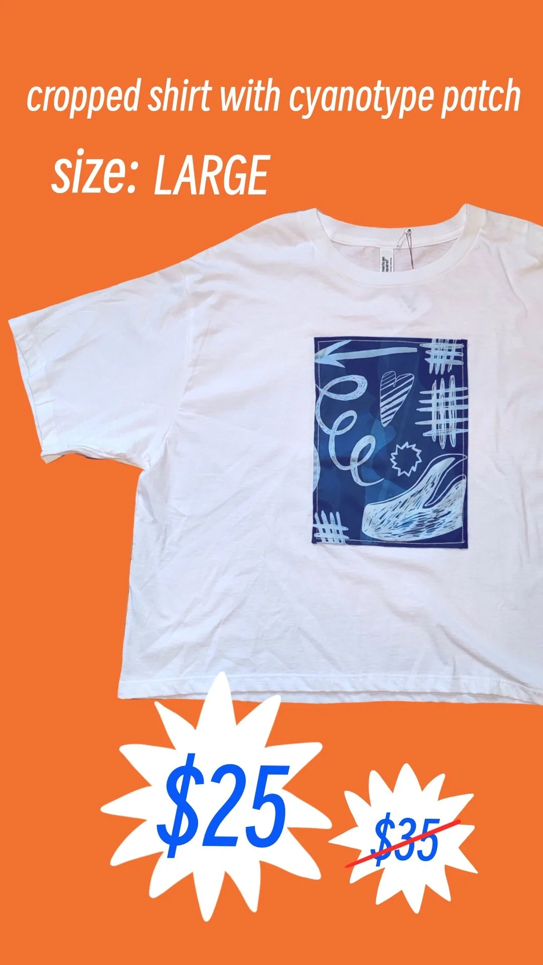 Cropped shirt with cyanotype patch (large)