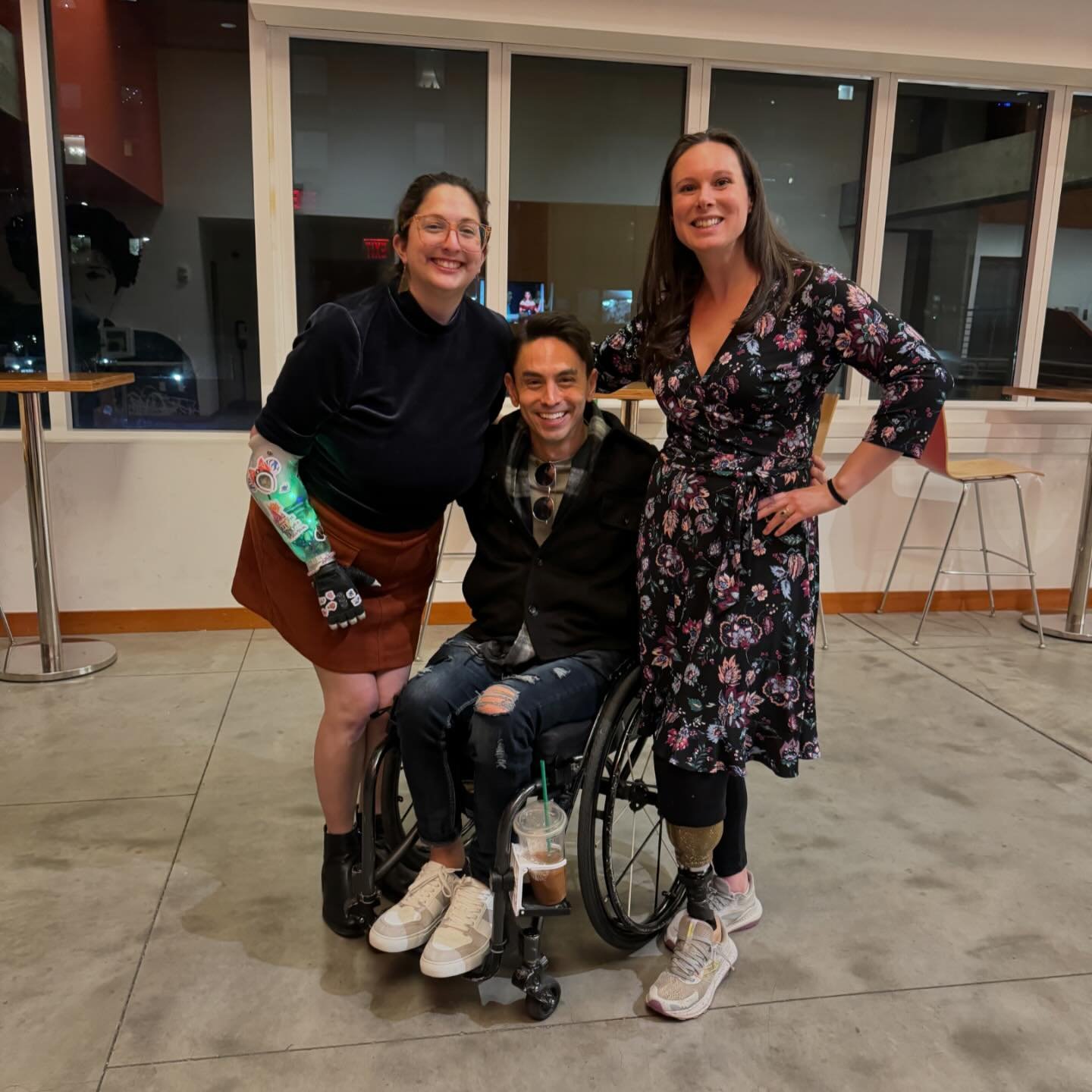 Swipe for disabled artists in entertainment then vs now. Also Mazel Tov @dannyjgomezofficial on your incredible *NYC DEBUT*!!

IMG descriptions:
1)A smiling trio after &ldquo;All of Me&rdquo; From left to right, Melanie a right arm amputee wears a mu