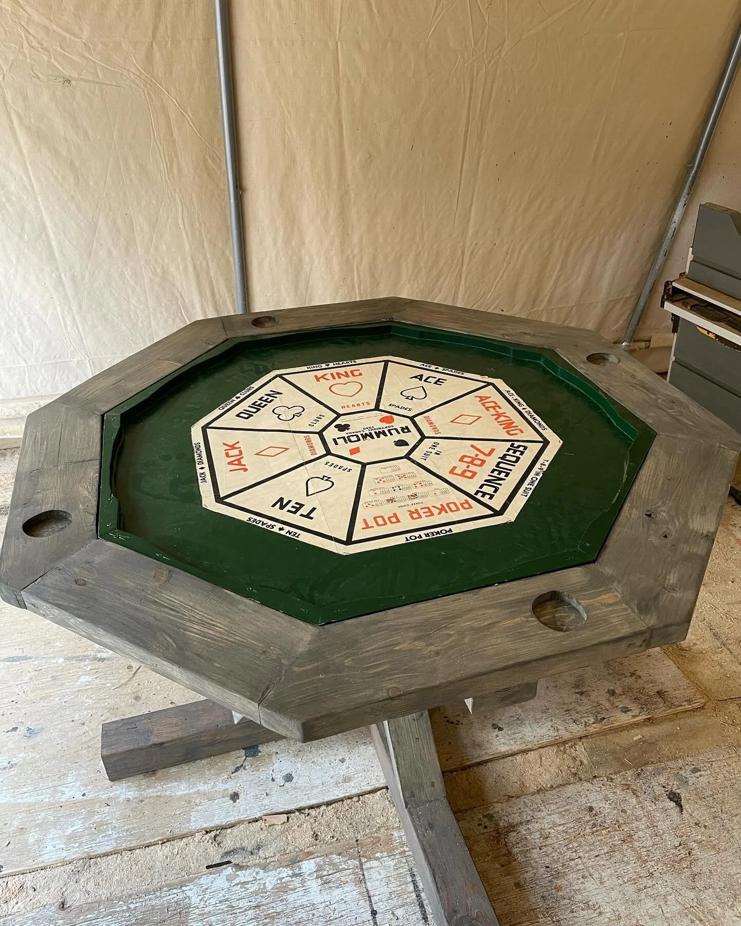 Custom made poker table to fit a top salvaged by a customer, cupholders to fit drinks, matching drink coasters &amp; a reversible top!