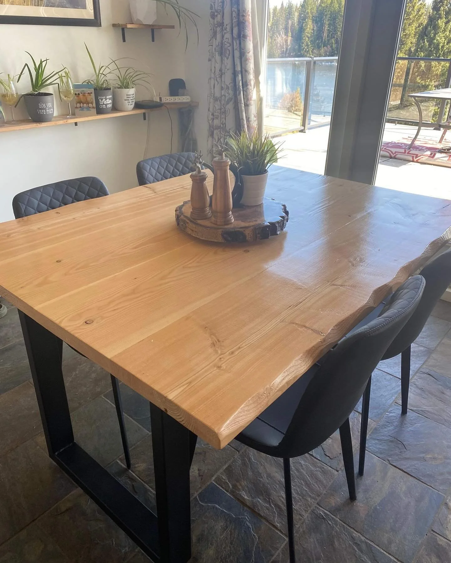Recent projects, a fir tabletop, coffee table with a matching tv stand, giant jenga, exterior screen door, planter boxes, and a timber picnic table!
