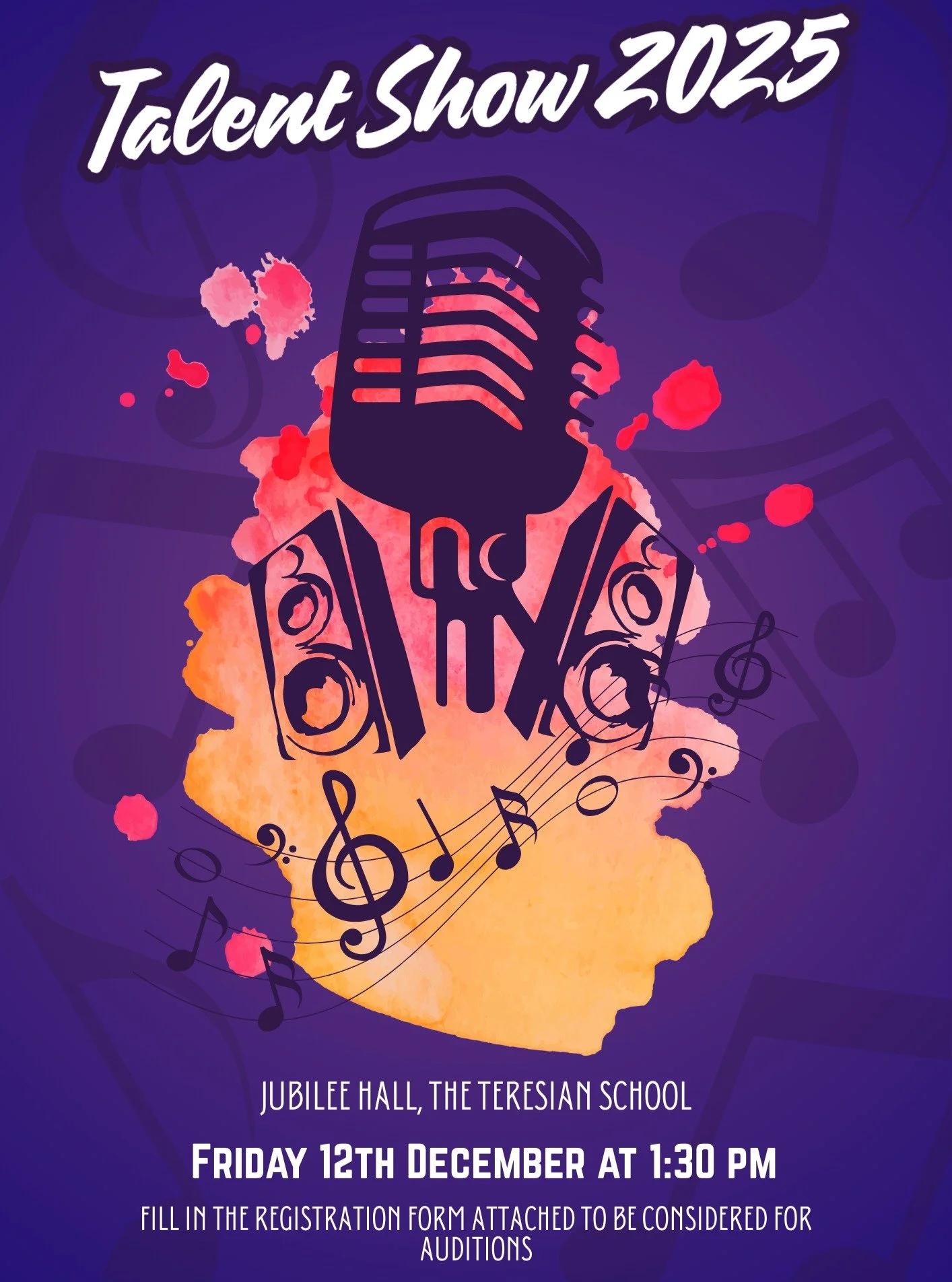 Calling all Teresians with Talent! Registration for the Secondary School Talent Show Auditions closes on Wednesday 26th November. Registration form is available on Teams.