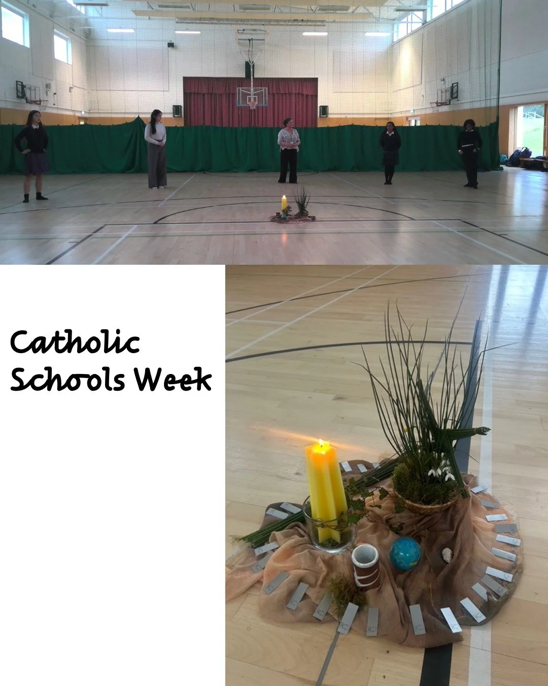 To celebrate Catholic Schools Week, 5th Year students put on a short presentation about different saints and showed the film 'All or Nothing'. Third Year Victoria students participated in a Circle Dance with dance teacher Marie Heavey to celebrate fr