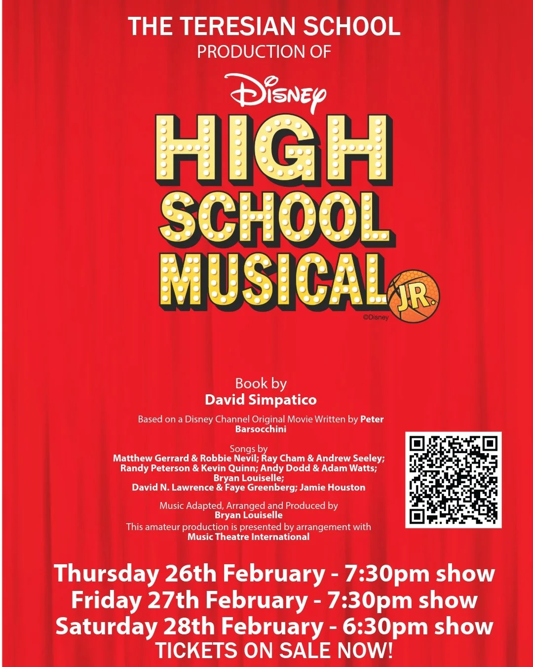 Tickets for High School Musical are ON SALE NOW for the 26th, 27th and 28th Feb! Scan the QR code to purchase yours!