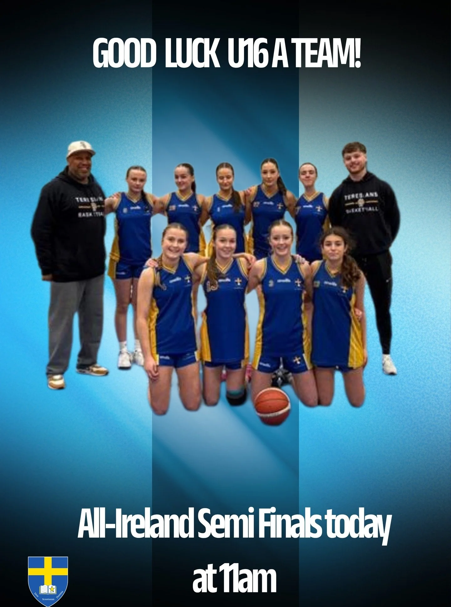 We wish the very best of luck to the Under 16A basketball team who are playing Crescent College Comprehensive, Limerick and then Scoil Chr&iacute;ost R&iacute;, Portlaoise in the All-Ireland Semi-Finals in Ennis today.