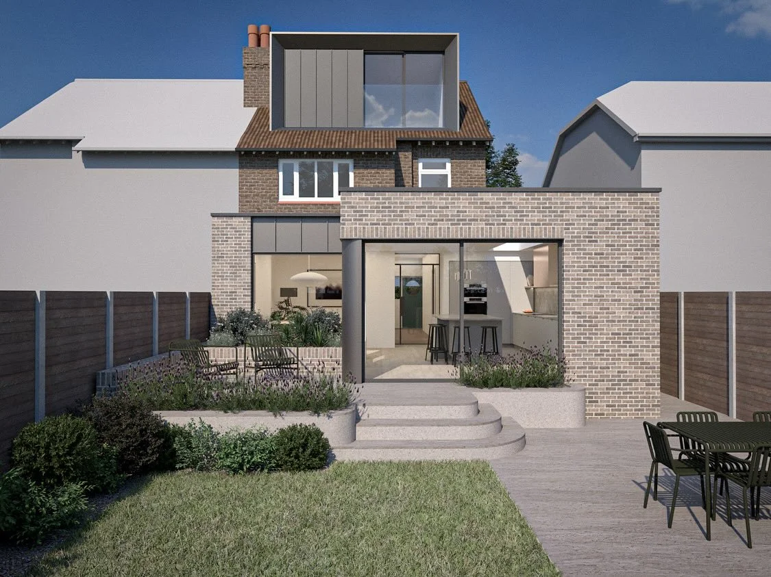 We are currently preparing this scheme for planning. 

At its heart the kitchen takes centre stage, a space designed for hosting and bringing people together. Generous glazing opens the extension into the garden, creating a fluid connection between i