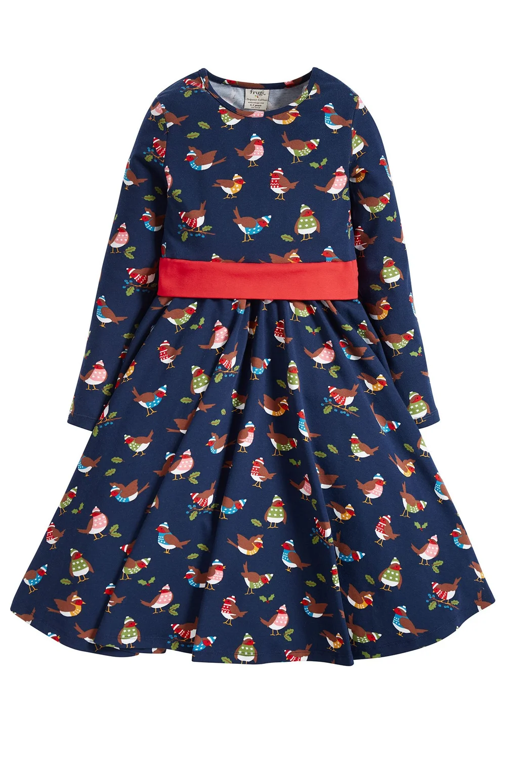 white christmas dresses Frugi Organic Long Sleeve Skater Dress- Rainbow/Indigo Stripe