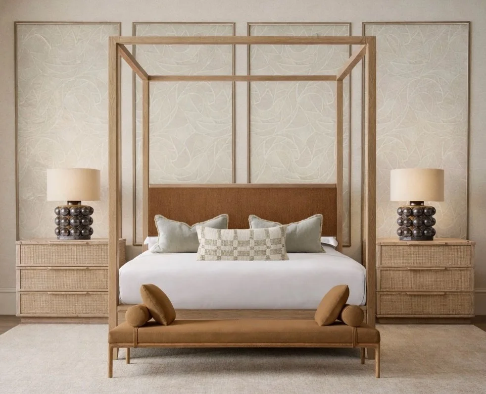 S K Y L I N E  H O U S E 🏡

A little preview of the earthy master bedroom scheme at our Skyline House project 🤍

This contemporary new build has beautiful, confident architecture, but a home is made in the layers.
Warm timber. Woven textures. Soft 