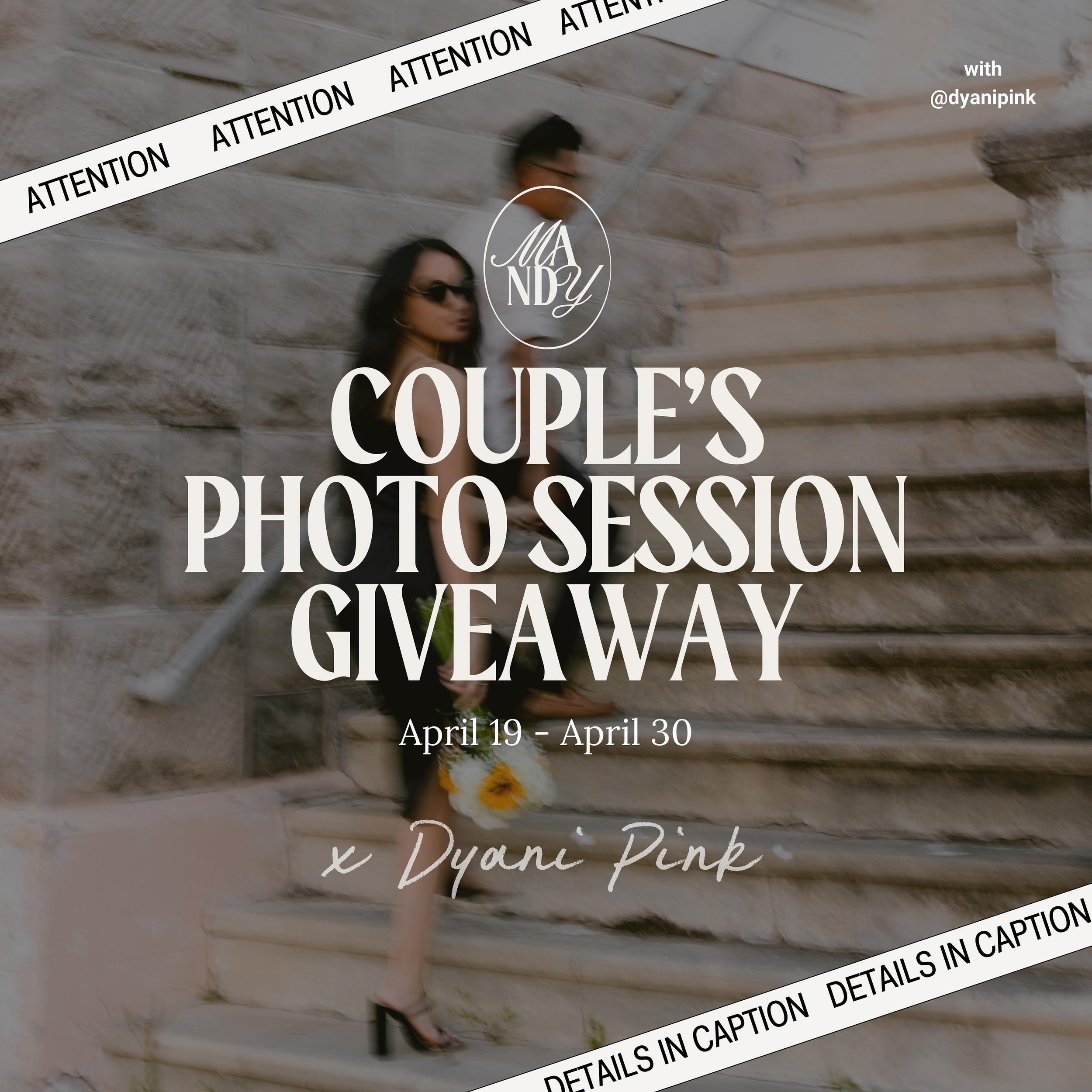📸 COUPLES PHOTOSHOOT GIVEAWAY! 📸

DYANI PINK and I are teaming up to give one lucky couple a FREE couple's photo session! (You can also gift the winnings to a couple of your choice)

Here's how to enter:
1. Make sure you're following me @mandybphot