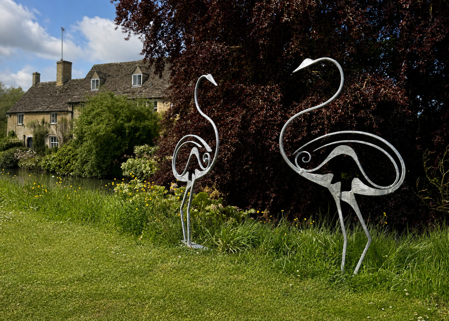 large metal bird sculptures