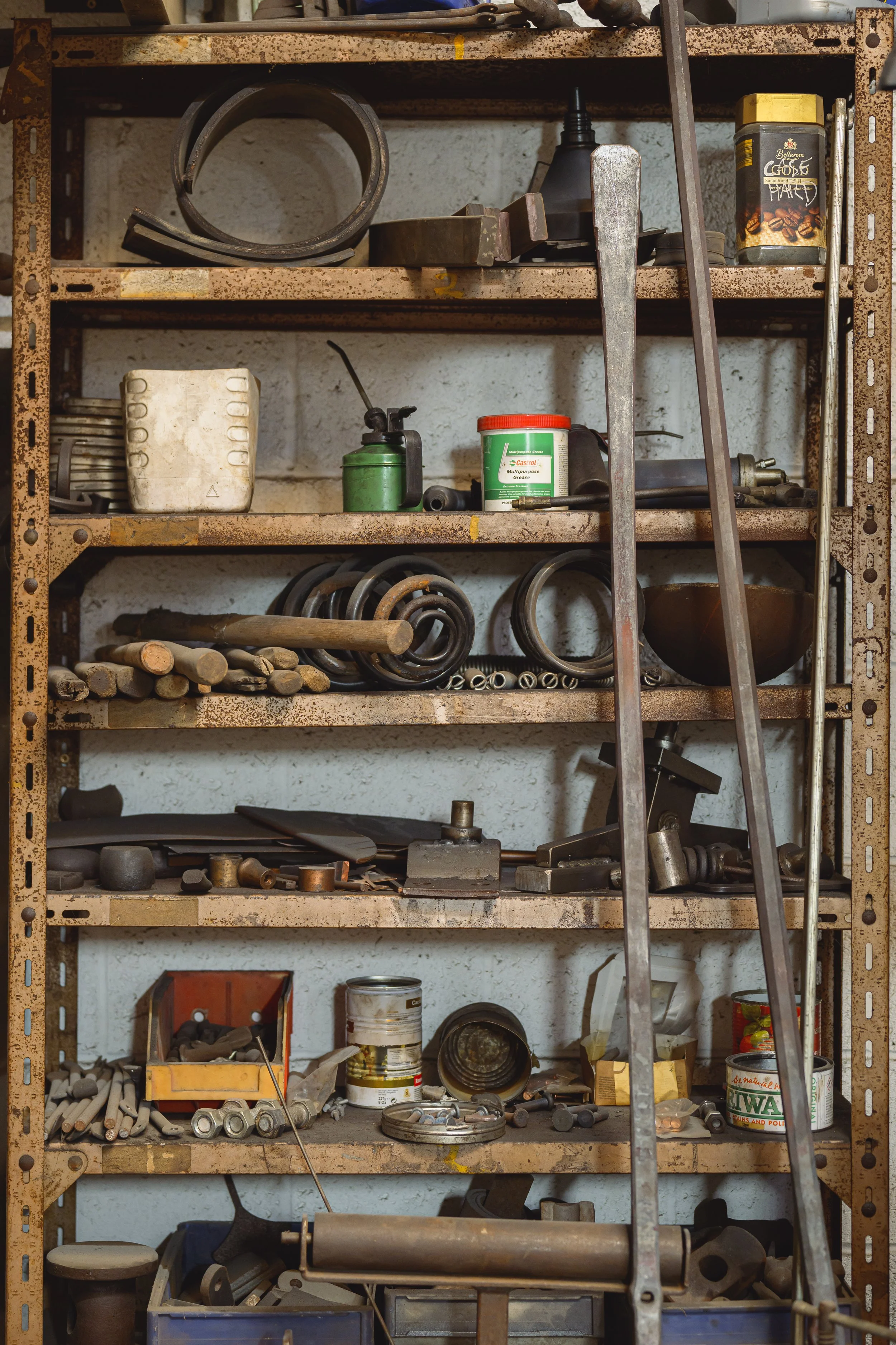 racking in the workshop full of tools