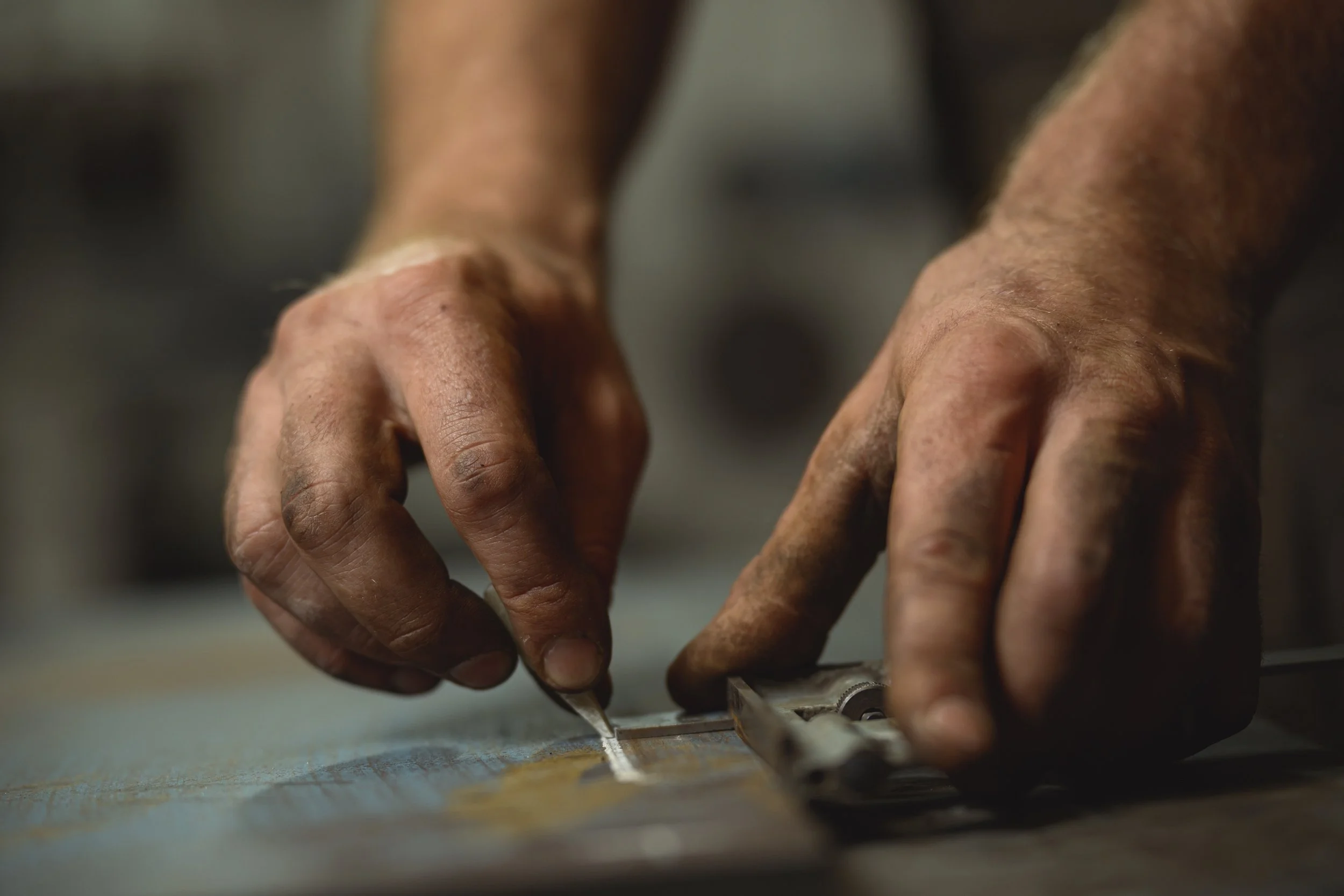 drawing with chalk in the workshop