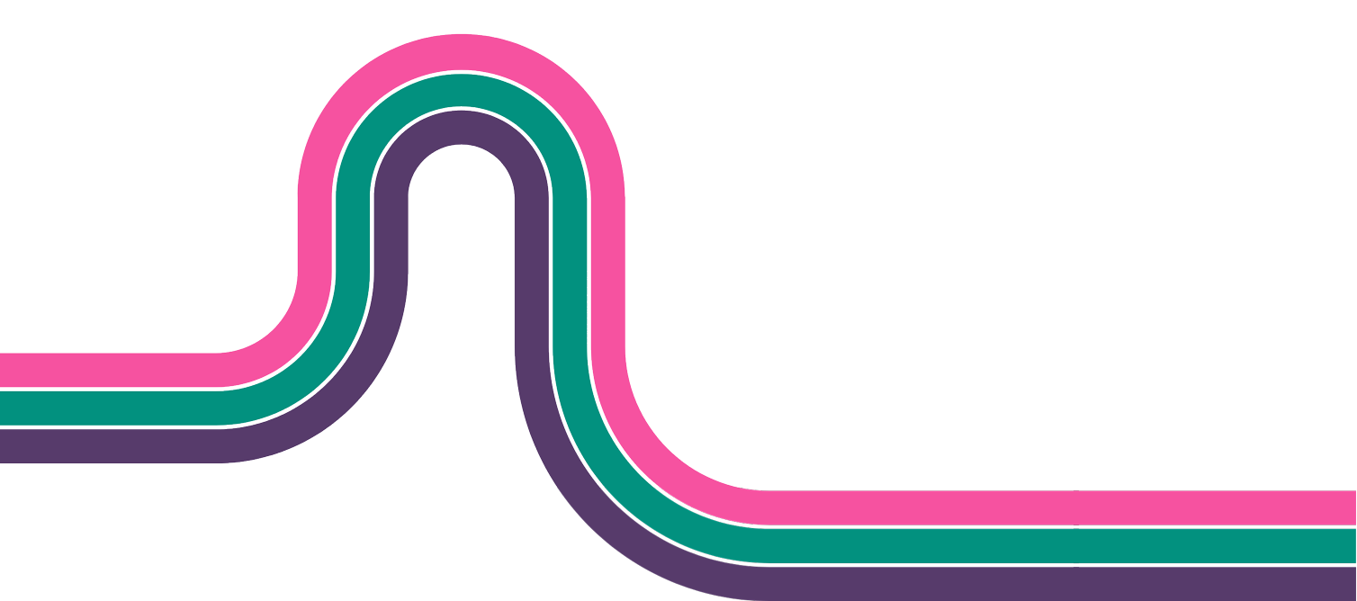 Curved lines in pink, teal, and purple on a black background