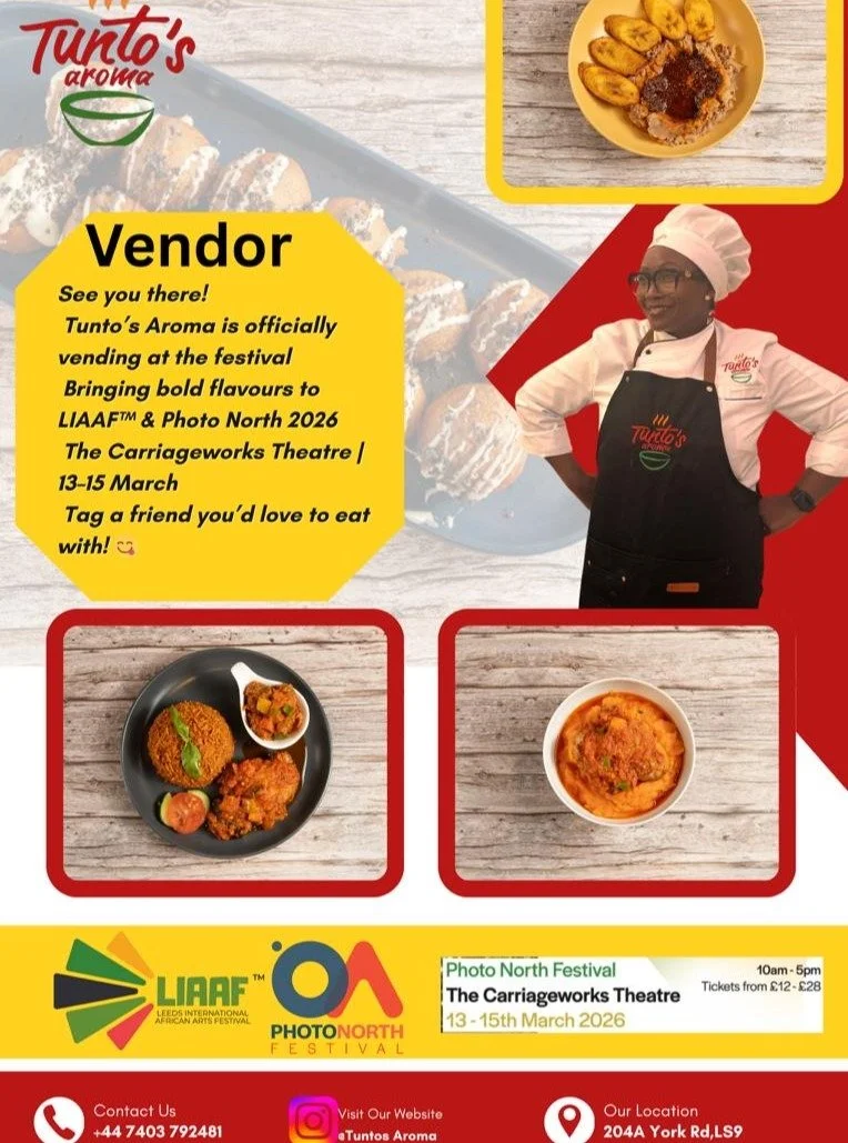 🔥 Tunto&rsquo;s Aroma is bringing the bold flavours of West Africa to Photo North!

As part of Leeds International African Arts Festival, our guest curators will be serving delicious West African street food at Photo North Festival at The Carriagewo