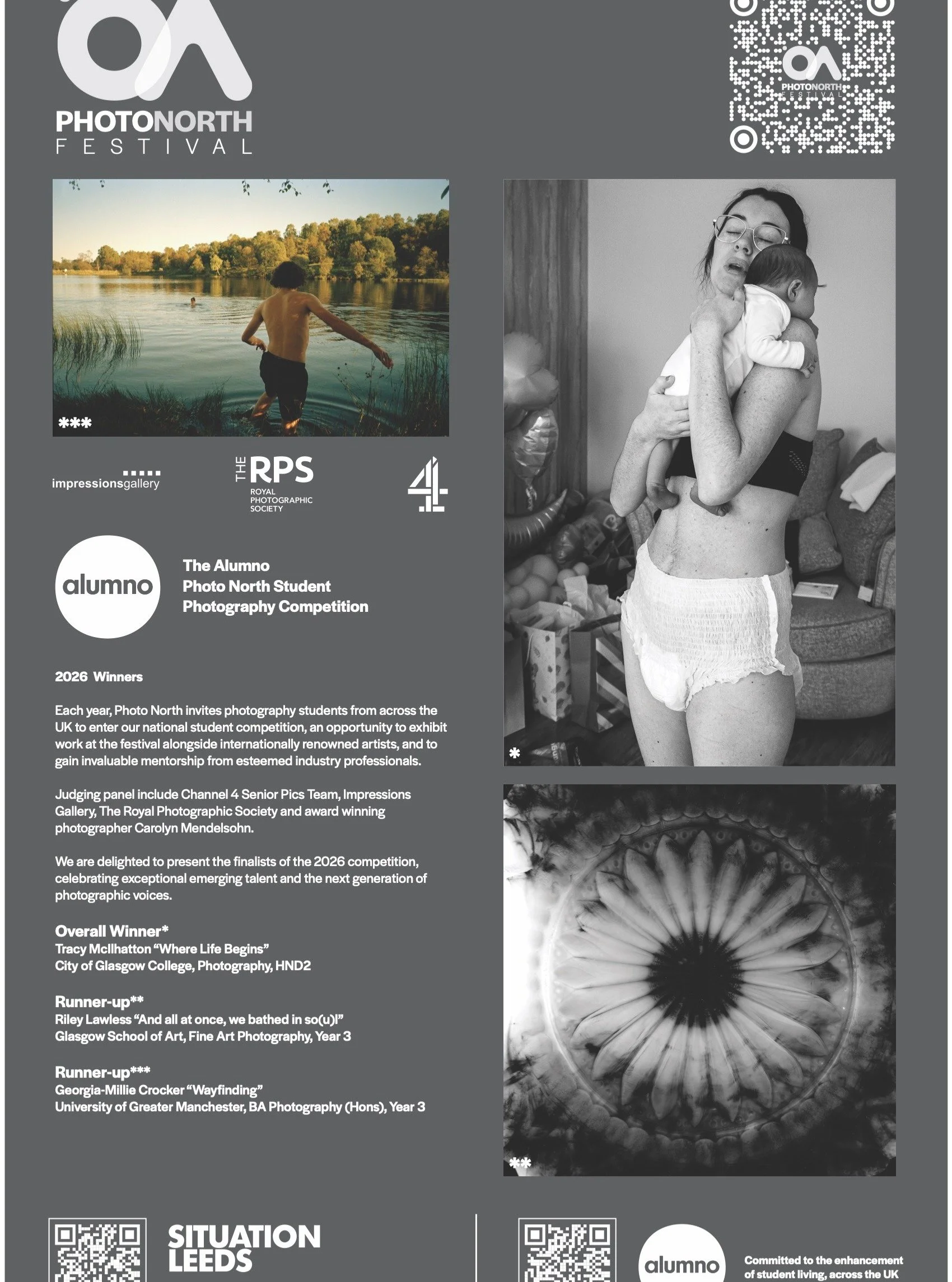 Now showing at the Photo North Pop-Up at Kirkgate Market:

The @alumnogram Photo North Student Photography Competition 2026 Winners

Each year, Photo North invites photography students from across the UK to exhibit alongside internationally renowned 