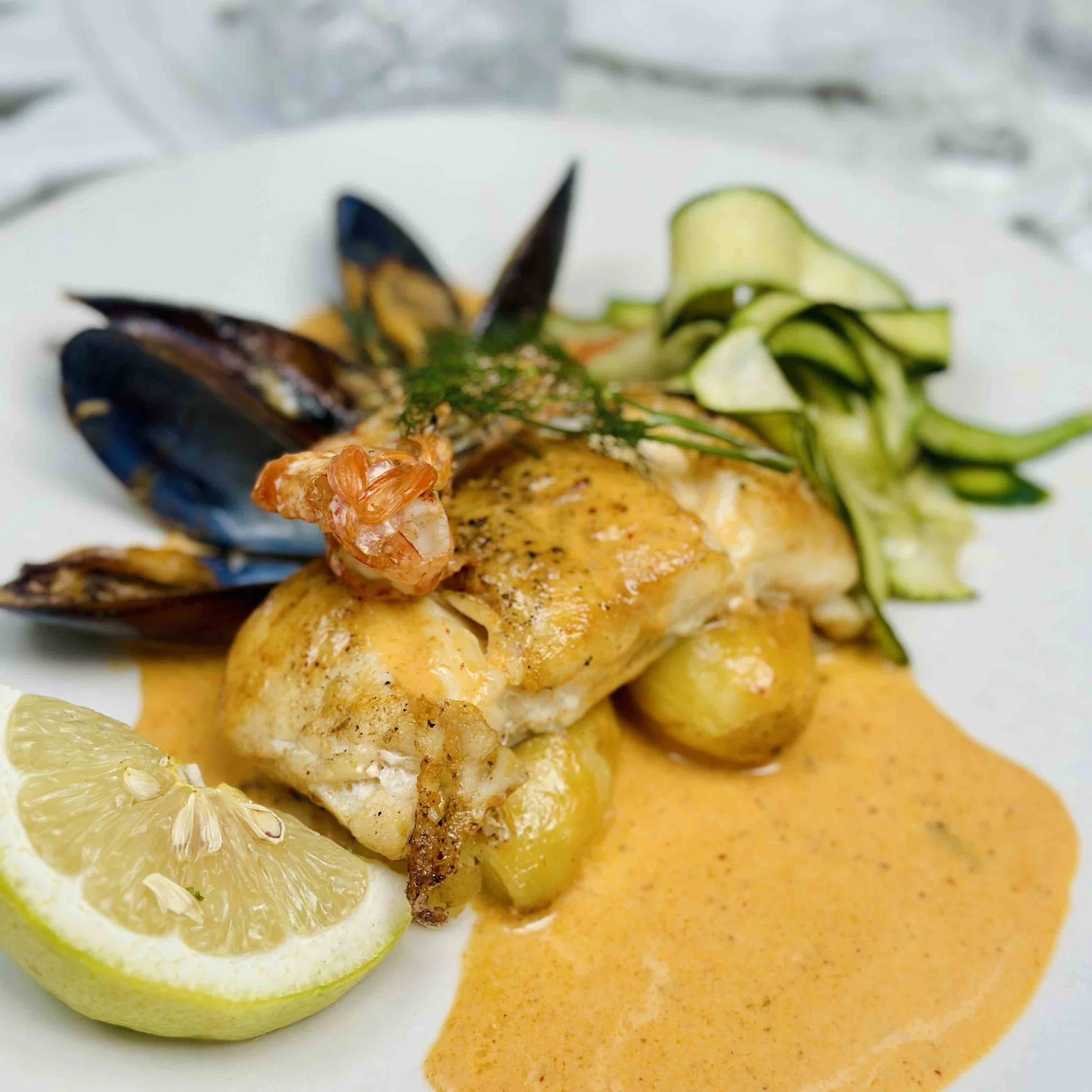 White fish with curry sauce