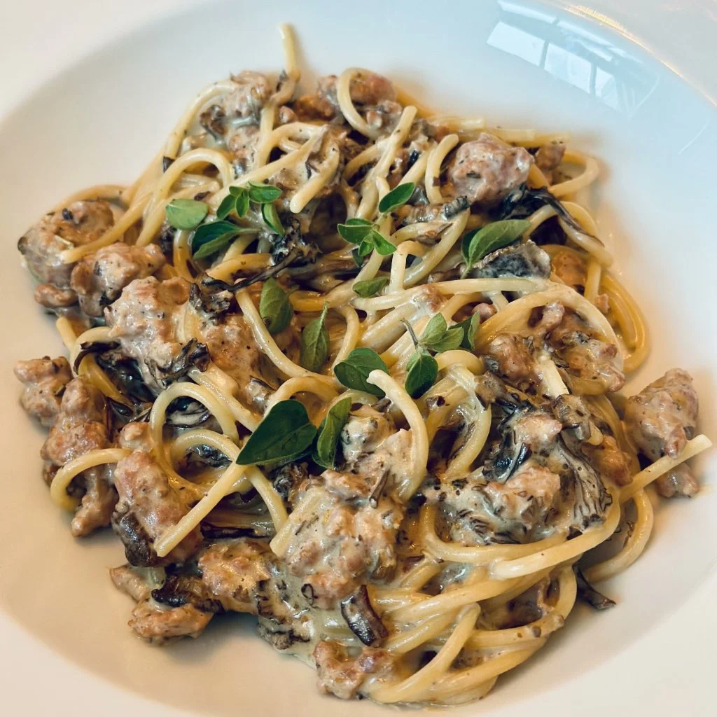 Creamy Salsiccia &amp; Black Trumpet Spaghetti