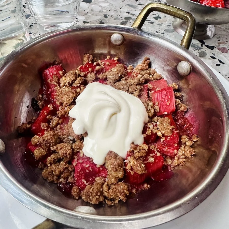 Rhubarb Crumble with Crème Fraîche
