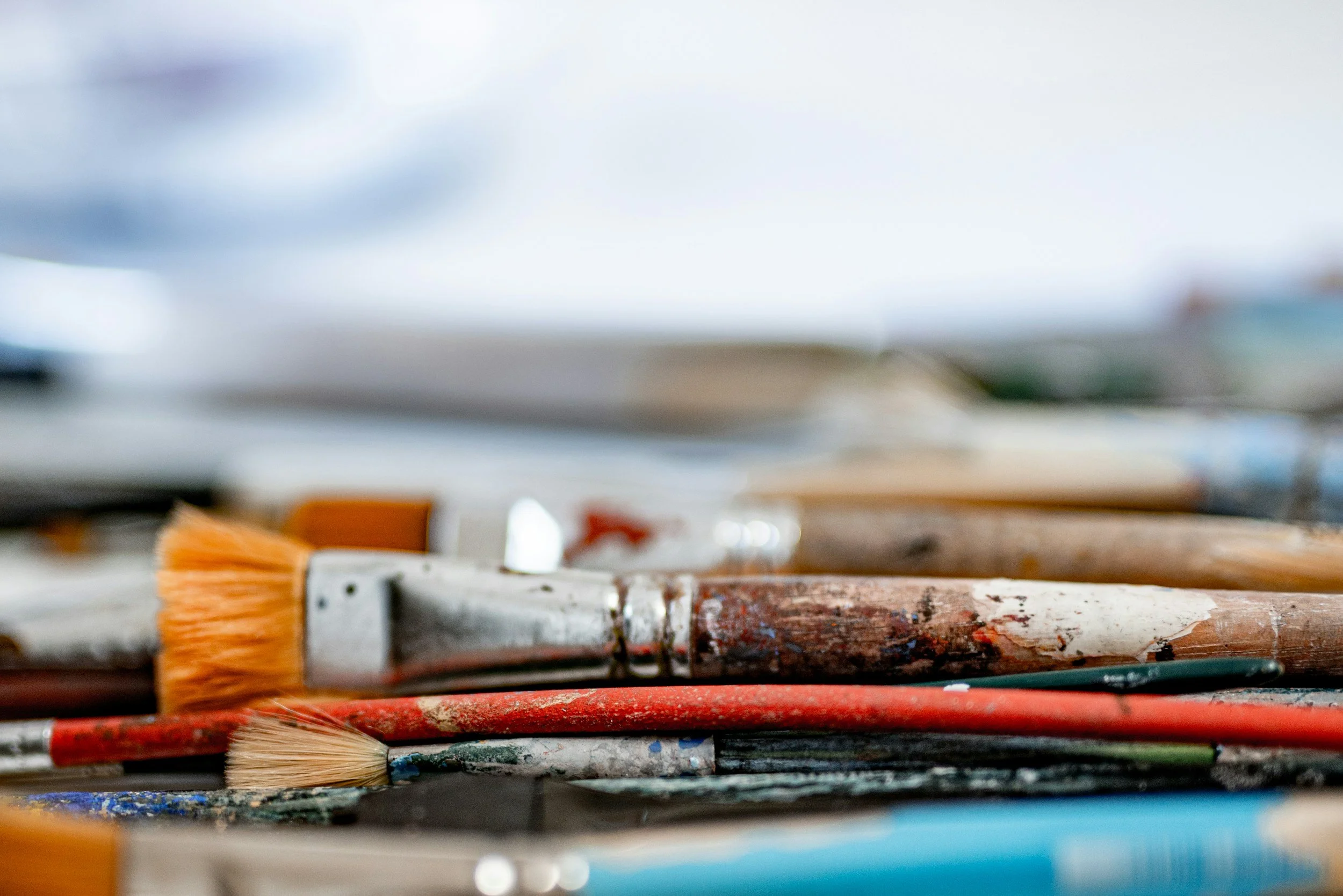 Paint brushes on an artist's palette