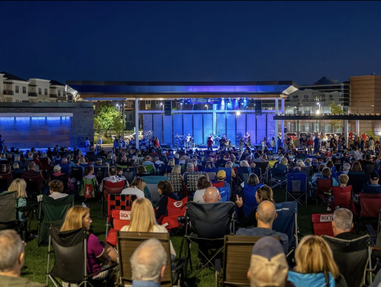 Audience watching Summer Concert Series performance at Towne Square in Blue Ash, Ohio