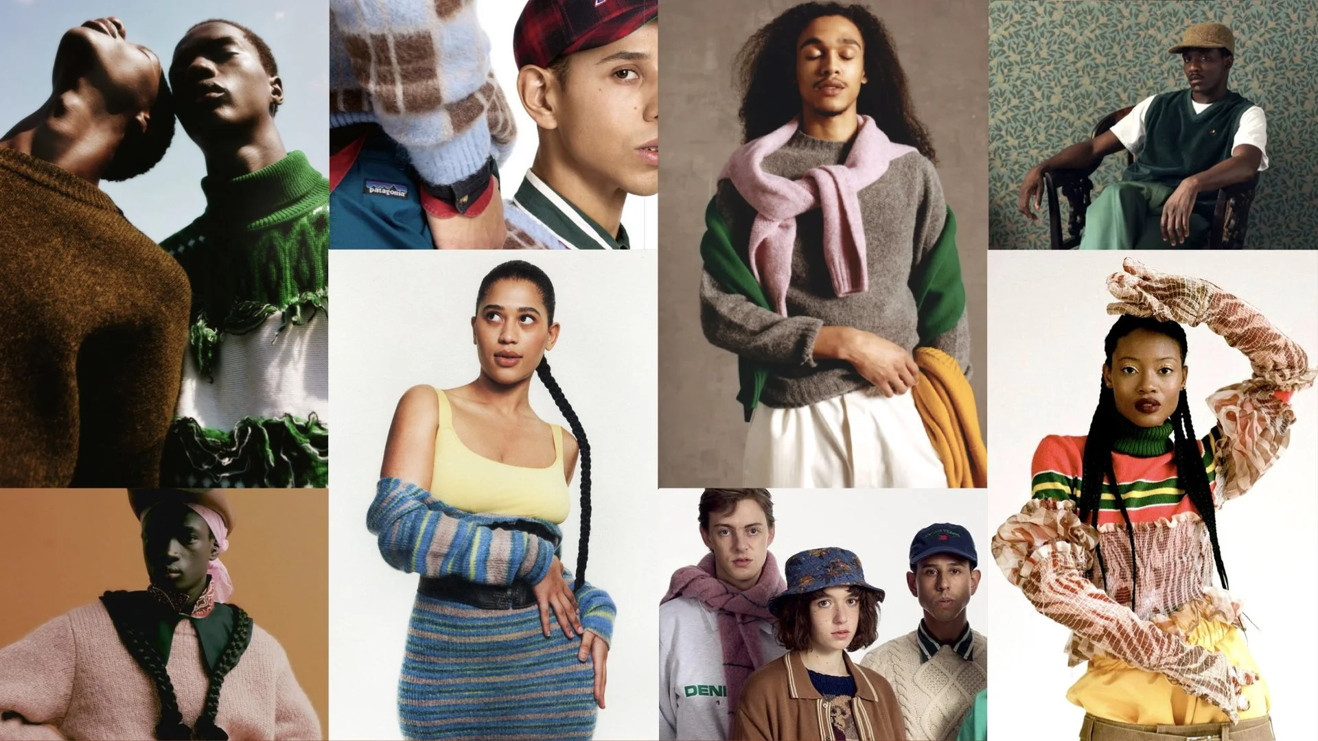 Collage of ten diverse fashion portraits featuring people in various stylish outfits and accessories, showcasing different poses and expressions.