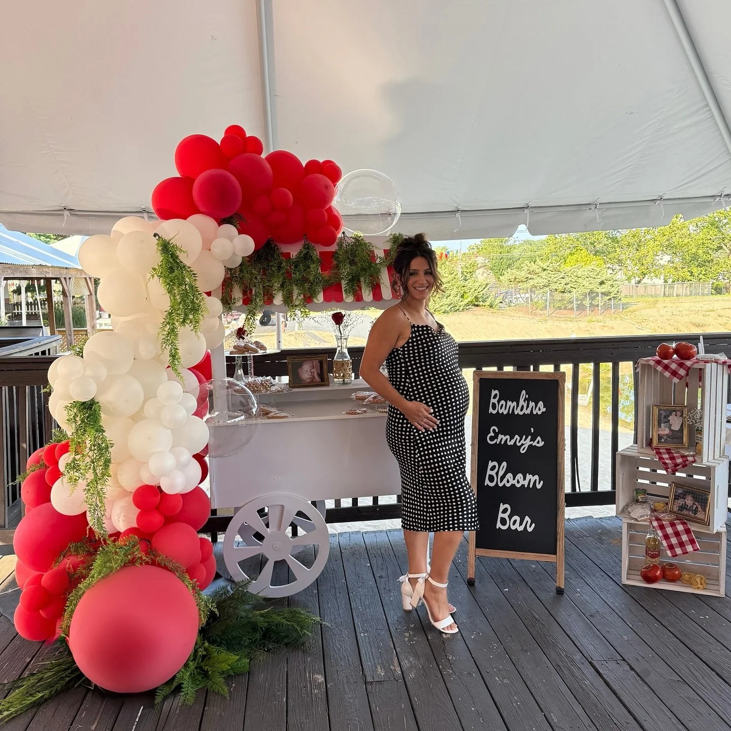 Ciao Bambino Emry &hearts;️

We created the balloons &amp; styled them with greenery to beautifully complement this adorable flower/candy cart by @sugarandstemsbyap &mdash; owned by the mama-to-be Alexandra &mdash; who is also Angelica&rsquo;s sister