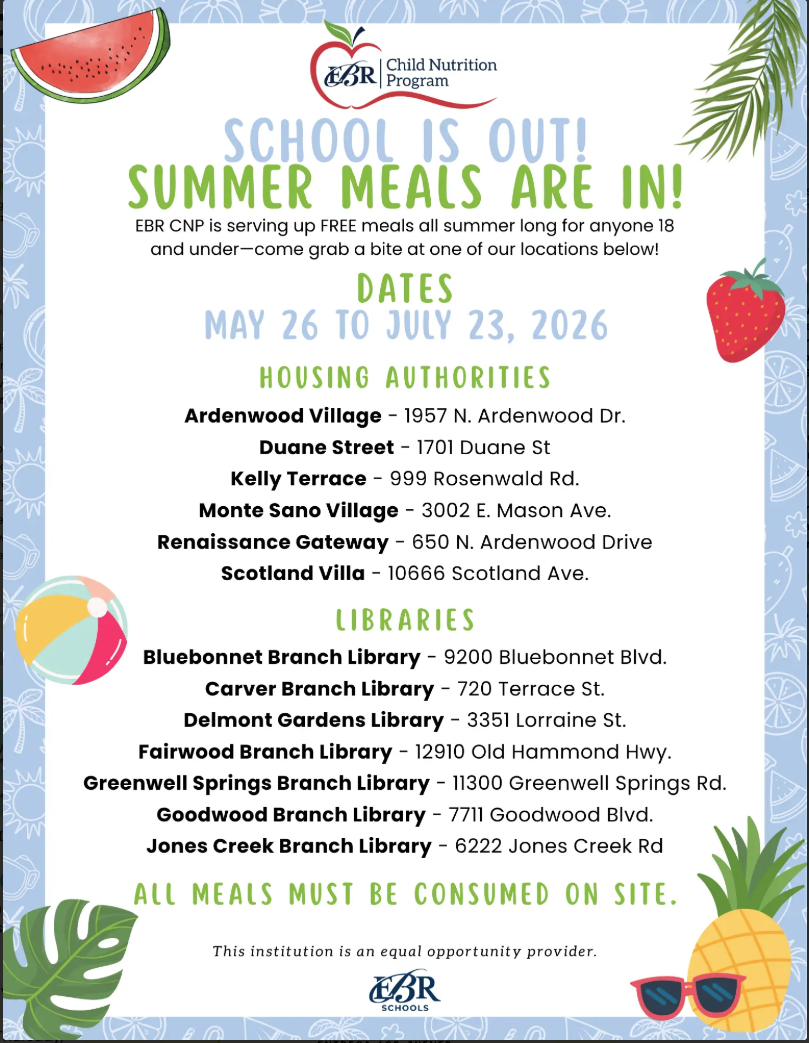 Summer Meals Available at EBRPHA Communities