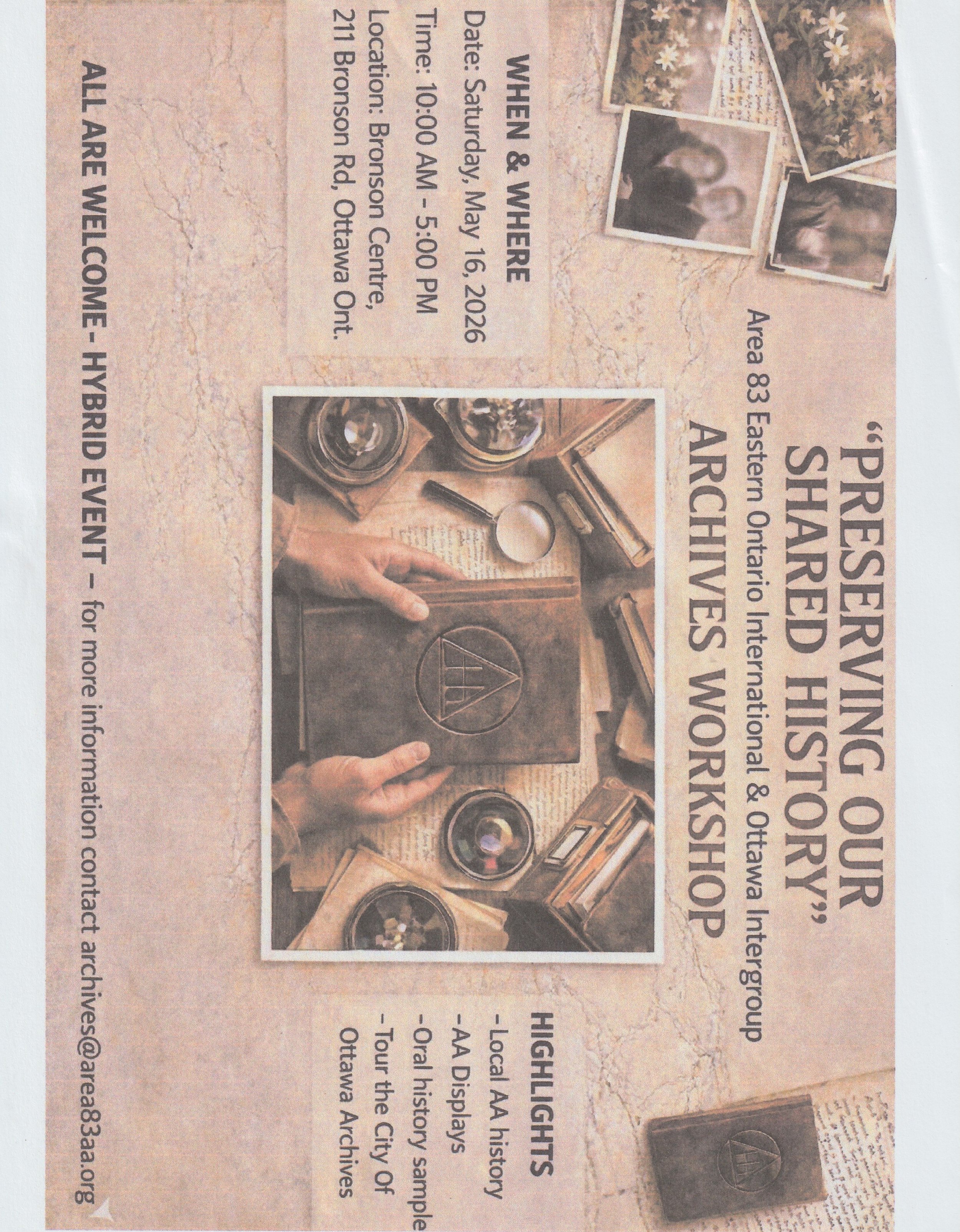 Area 83 Eastern Ontario International and Ottawa Intergroup Archives Workshiop