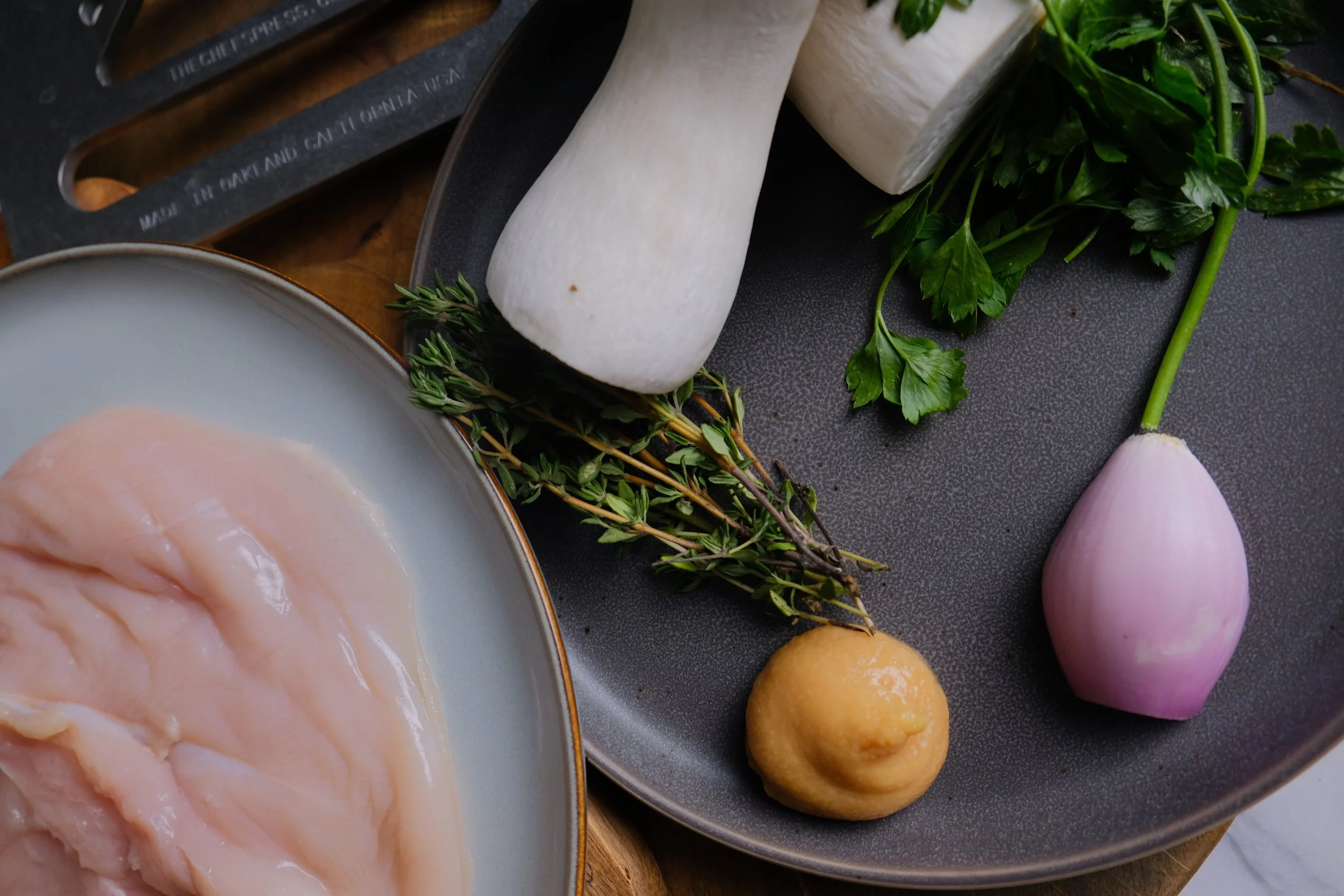 Raw Chicken mushrooms miso and shallots.JPG