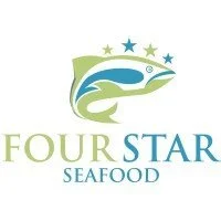 Logo of Four Star Seafood featuring a fish with a star above it and the company name.