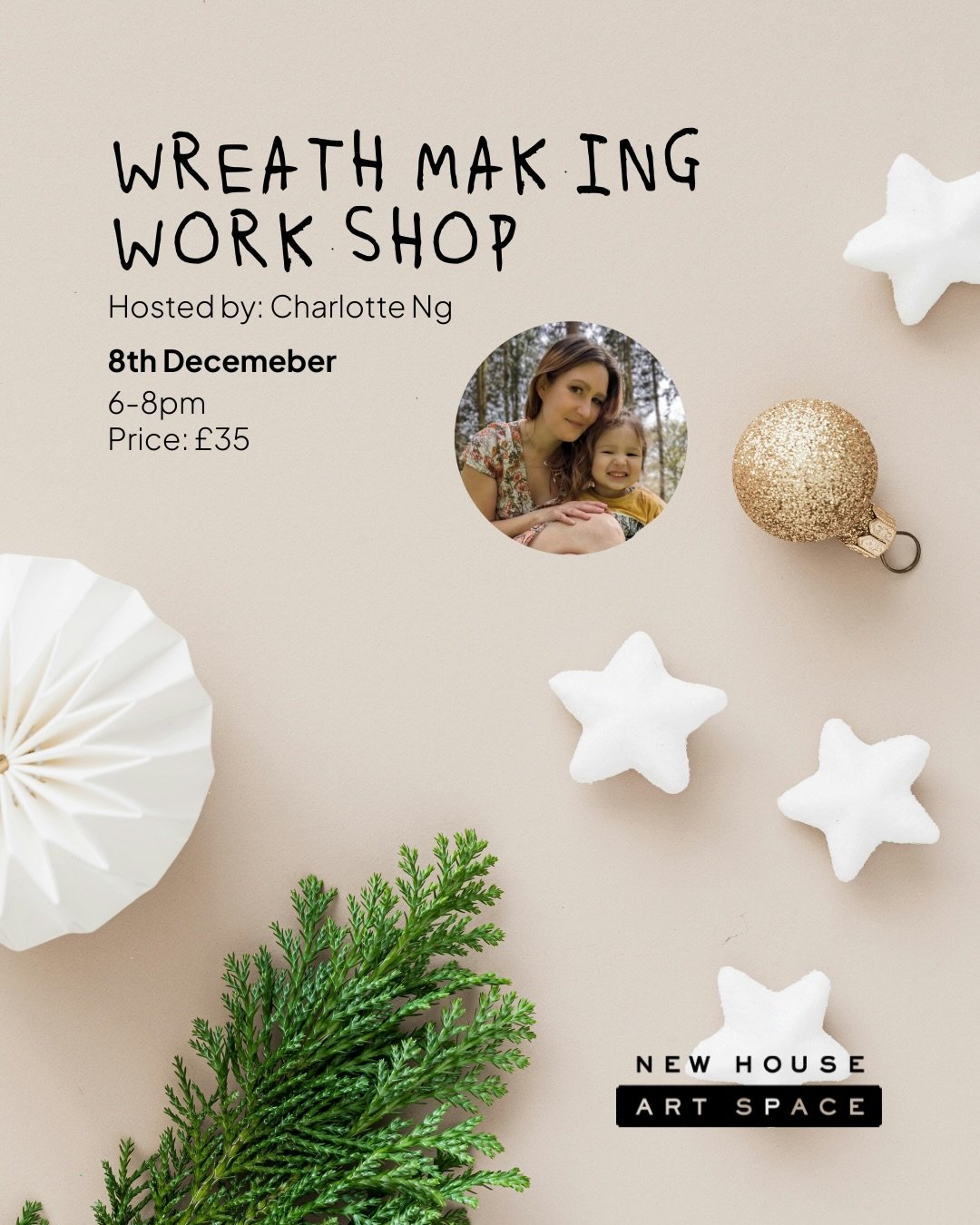 🌿✨ Festive Wreath Making Workshop
🗓️ Sunday 8 December, 6&ndash;8pm
💷 &pound;35 (all materials included)

Back by popular demand! 🌲 Join us at New House Art Space for a cosy evening learning the traditional craft of wreath making using natural, f