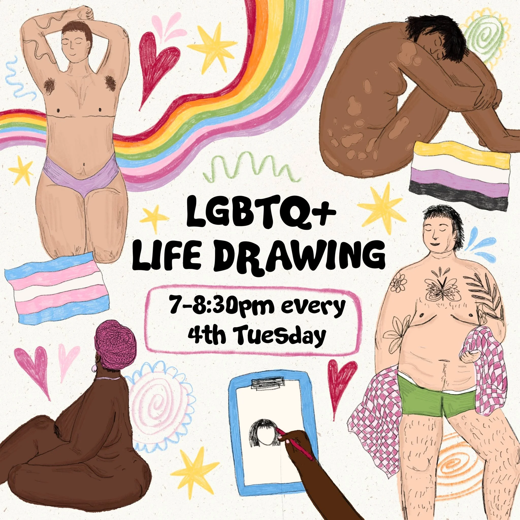 Artist Kai Kathleen&rsquo;s monthly Queer Life Drawing class takes place tonight 7-8.30pm. Tix link in bio. 

 #lgbtqia #drawing #Guildford