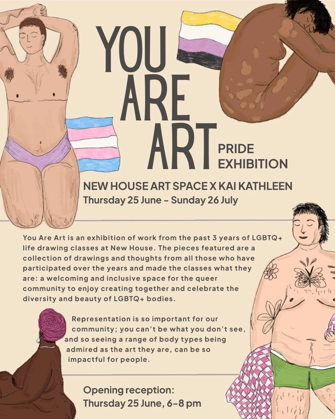 🌈

Our PRIDE exhibition, You Are Art launches next Thursday 25th June and runs until 26th of July. Come and see work from artist Kai Kathleen&rsquo;s Queer life drawing classes celebrating queer bodies. Register for your ticket via link in bio. 

 #