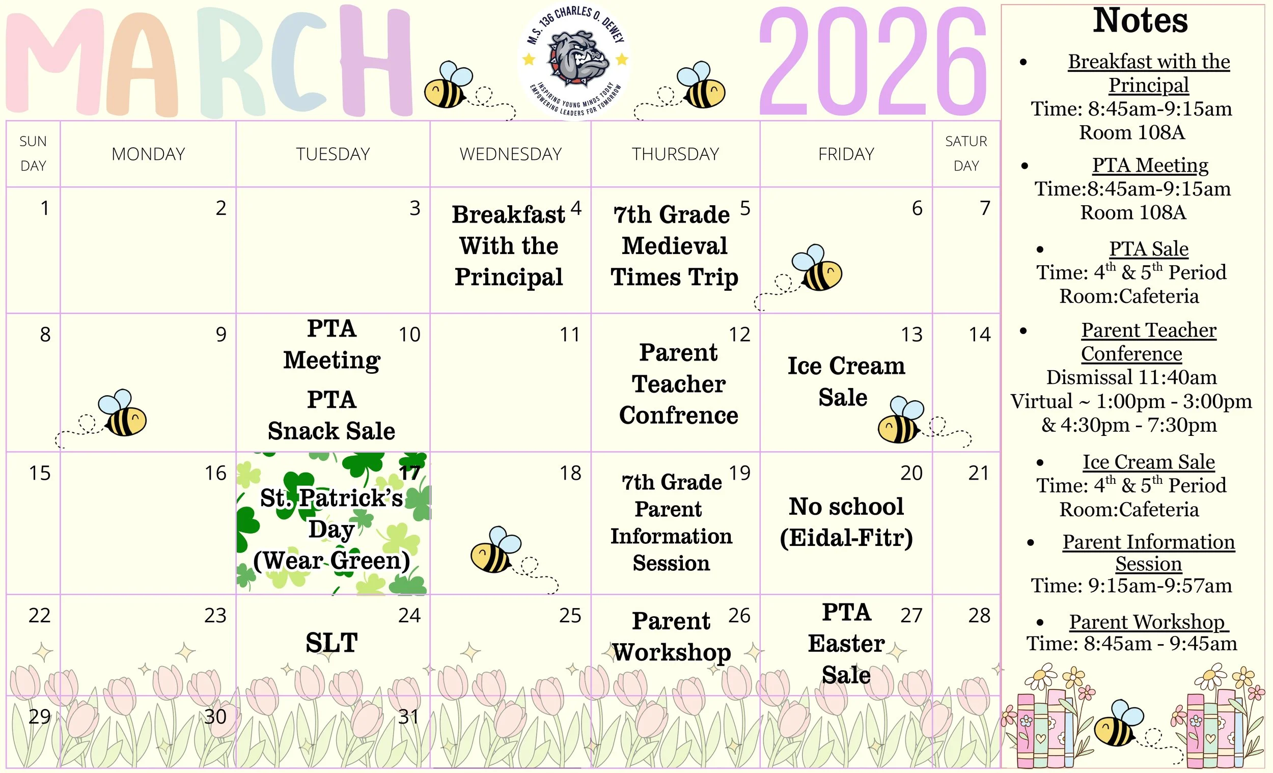 2025 - 2026 March School Calendar