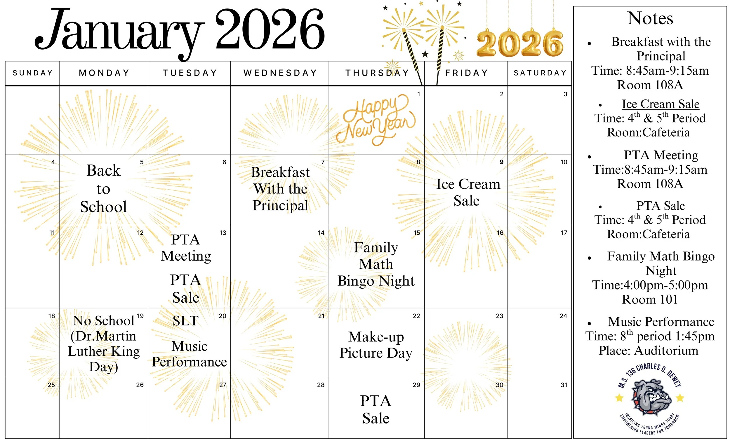 School Calendar January 2025 - 2026