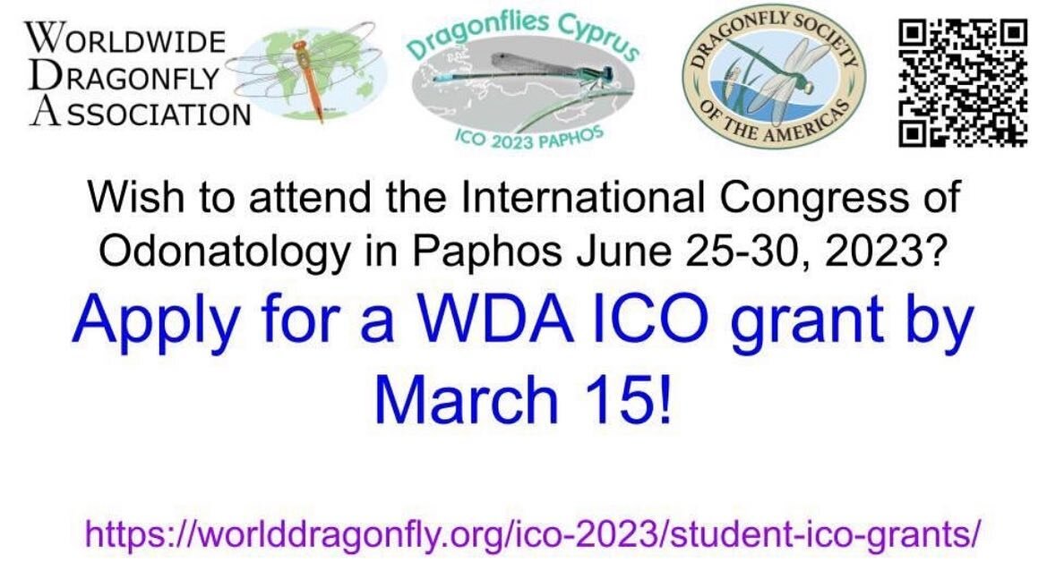 Counting down to this year&rsquo;s International Congress on Odonatology 2023 holding in Neapolitan University, Paphos, Cyprus from 25th to 30th June! 

Thinking of attending? Funding is available for undergrads and graduate students through the WDA 