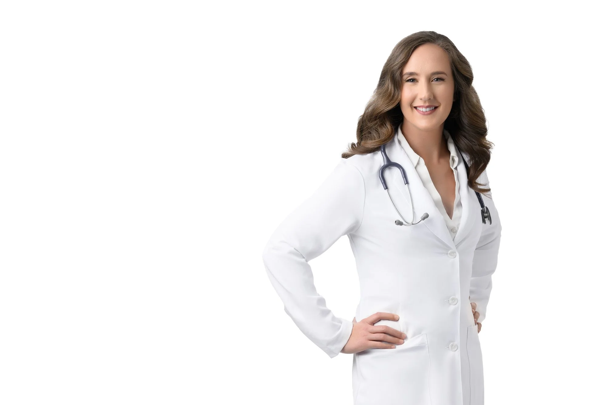 Professional branding portrait of a healthcare provider in Sarasota wearing a white coat, photographed by Sylwia Ok Photography