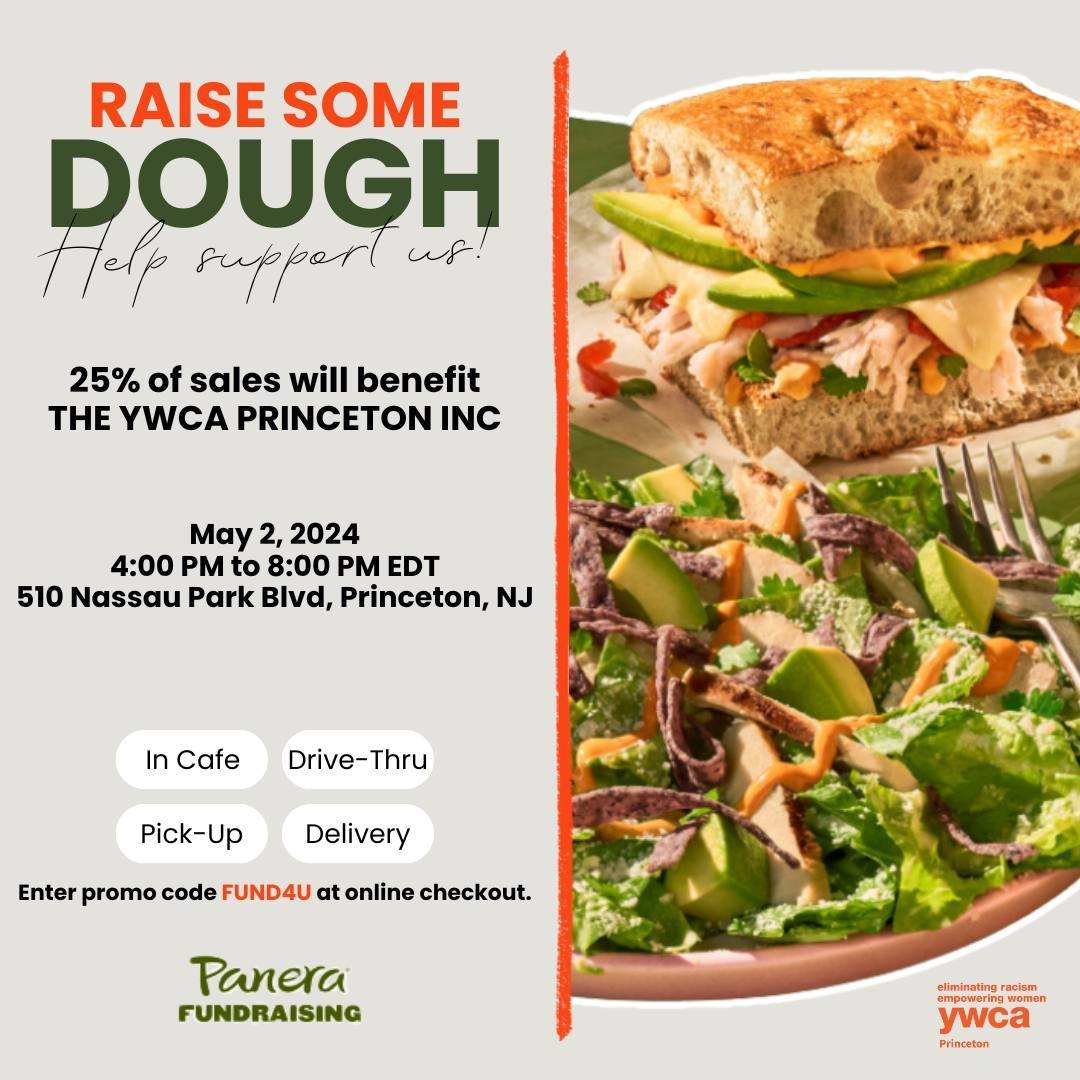 On May 2nd choose to eat a meal that gives back! From 4:00PM to 8:00PM Panera is donating 25% of sales to the YWCA Princeton 🧡 For those who are dining-in make sure to present the cashier the flyer. For those doing placing a mobile, online, or kiosk