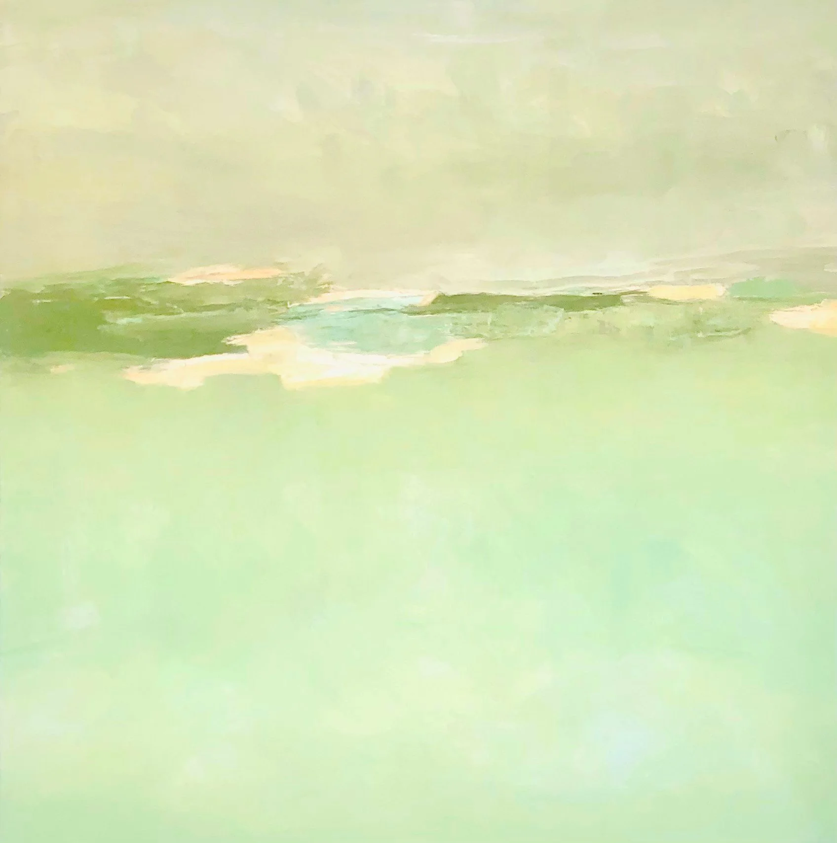Soft green field, oil on canvas, 48" w x 48" h x 1.5" d, 2023