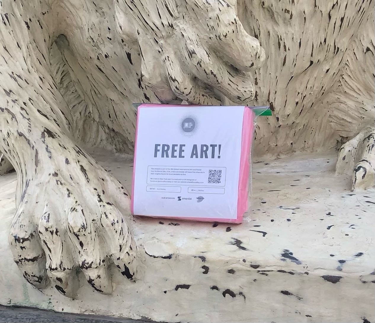 International Art and Found Day. I just set my art free in White Squirrel Park at Queen and Shaw (CAMH Park). Check it out. #artandfoundday2024 #camh #queenstreetwestart