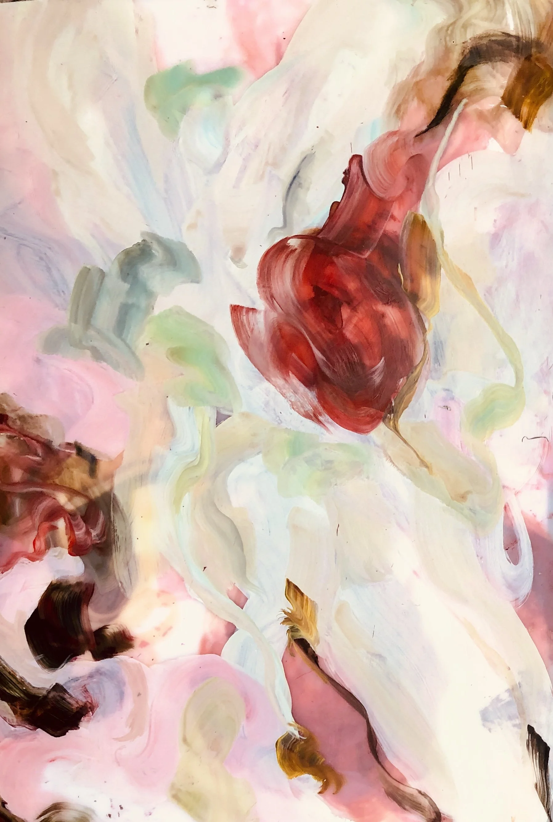 Be here, acrylic on plexiglass, 48" x 36", 2026