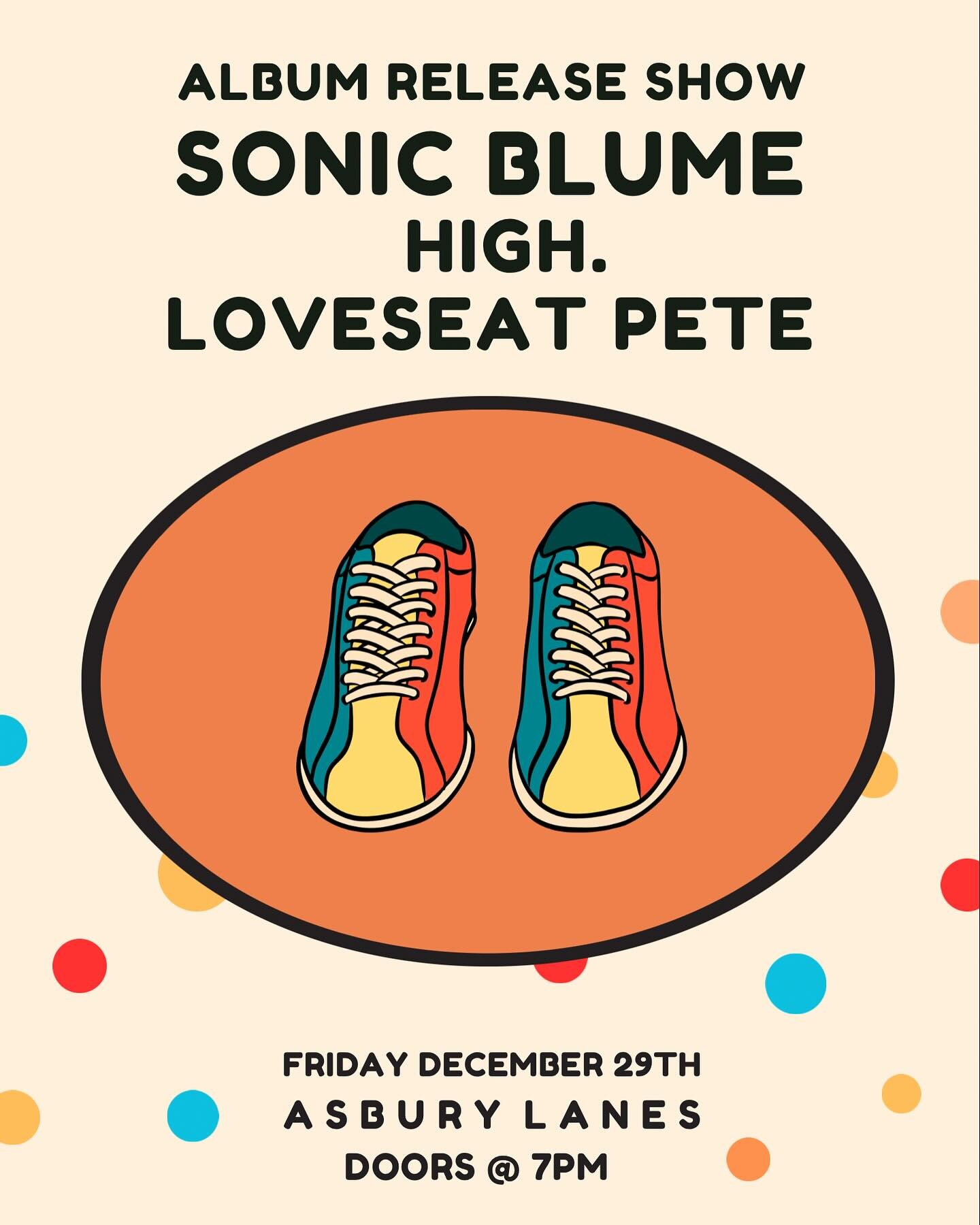 ASBURY! so pumped to announce that @high.asfuckband will be joining us alongside @loveseatpete on 12/29 for our album release show at @asburylanes 🎳 tickets are still available through the link in our bio, or you can DM us for some physical tix that