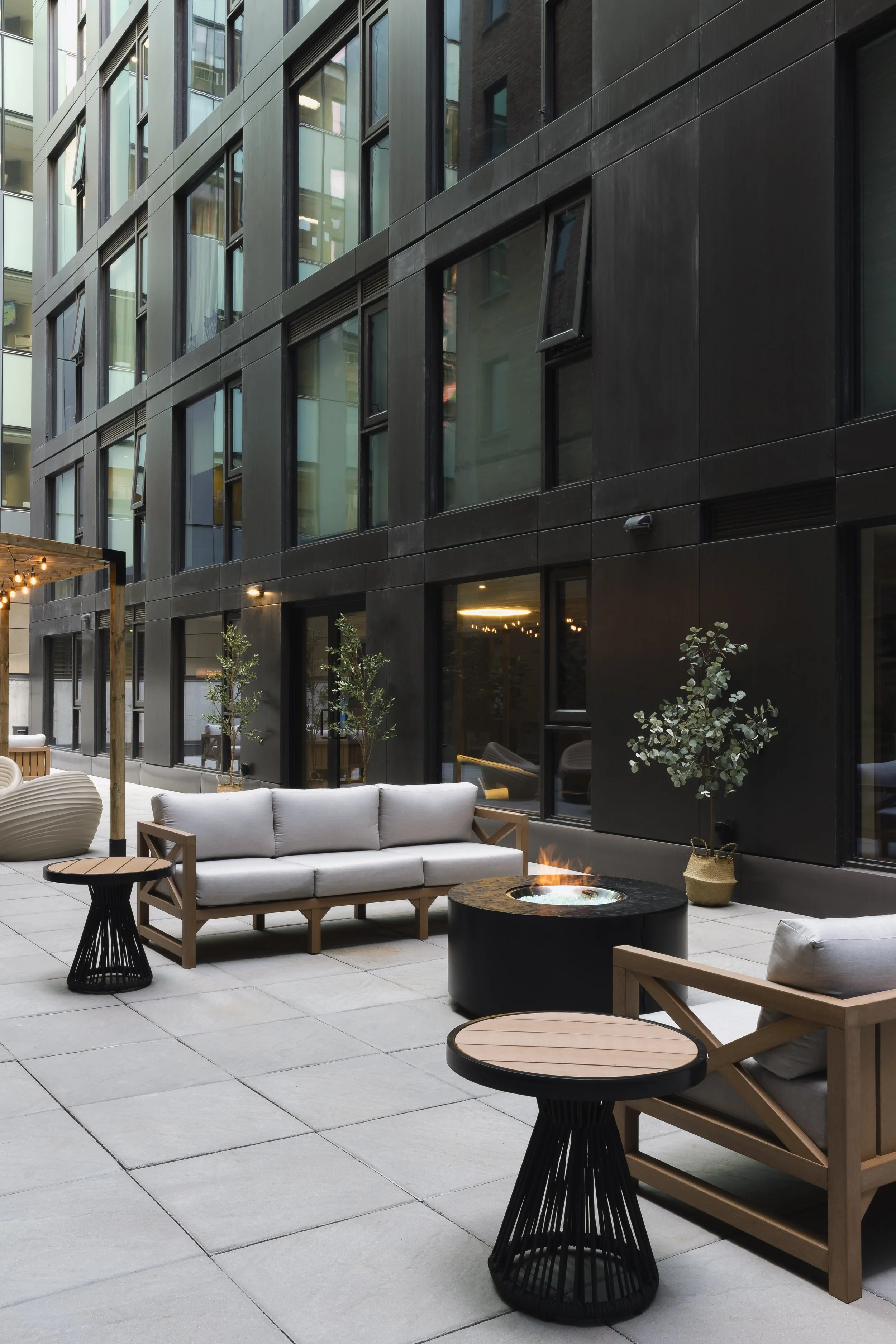 Outdoor terrace at the emmy apartments in ottawa