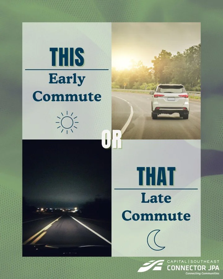 THIS or THAT Thursday is back!
Early Commute ☀️ vs. Late Commute 🌙
What's your favorite time to be on the road? Comment below! 
-
Follow the road ahead! 🛣️ Sign up on ConnectorJPA.com for more updates! ✅
.
.
.
#sacramento #california #expressway #c