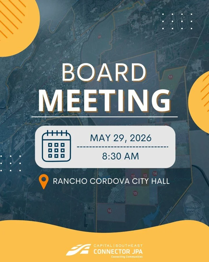 Tomorrow is the day‼️
Join us at our Board Meeting on May 29th, 8:30 am, at Rancho Cordova City Hall. Come be part of the conversations on the upcoming projects and regional progress. 🚧
-
Follow the road ahead! 🛣️ sign up for more updates on Connec