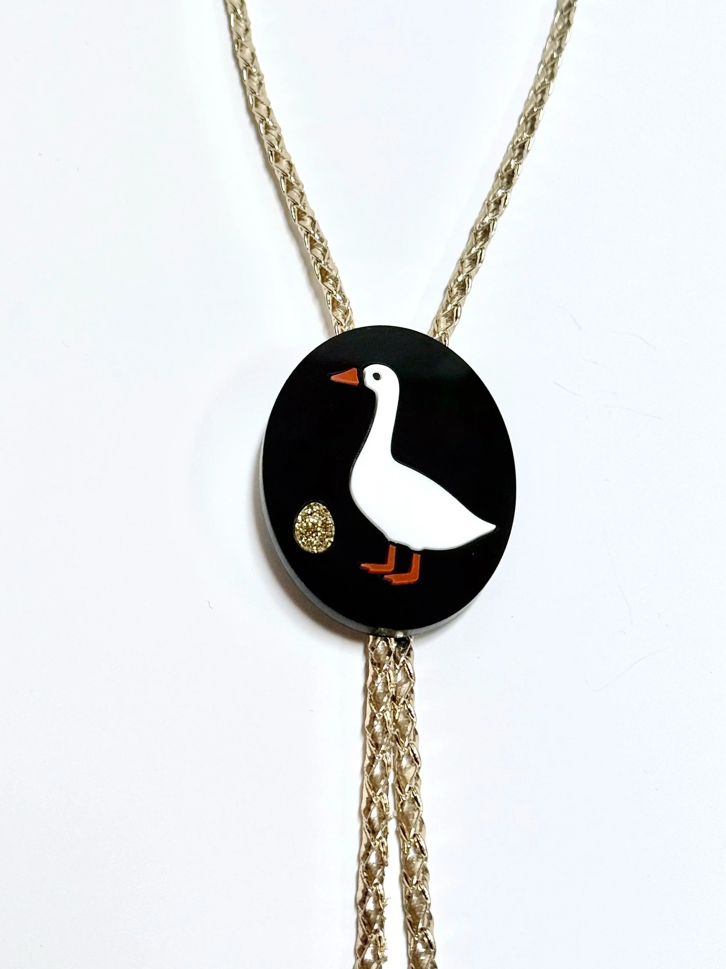 Goose with Golden Egg Cameo Bolo Tie