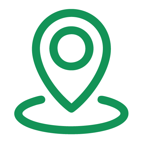 Green location pin icon with a circular base on a black background