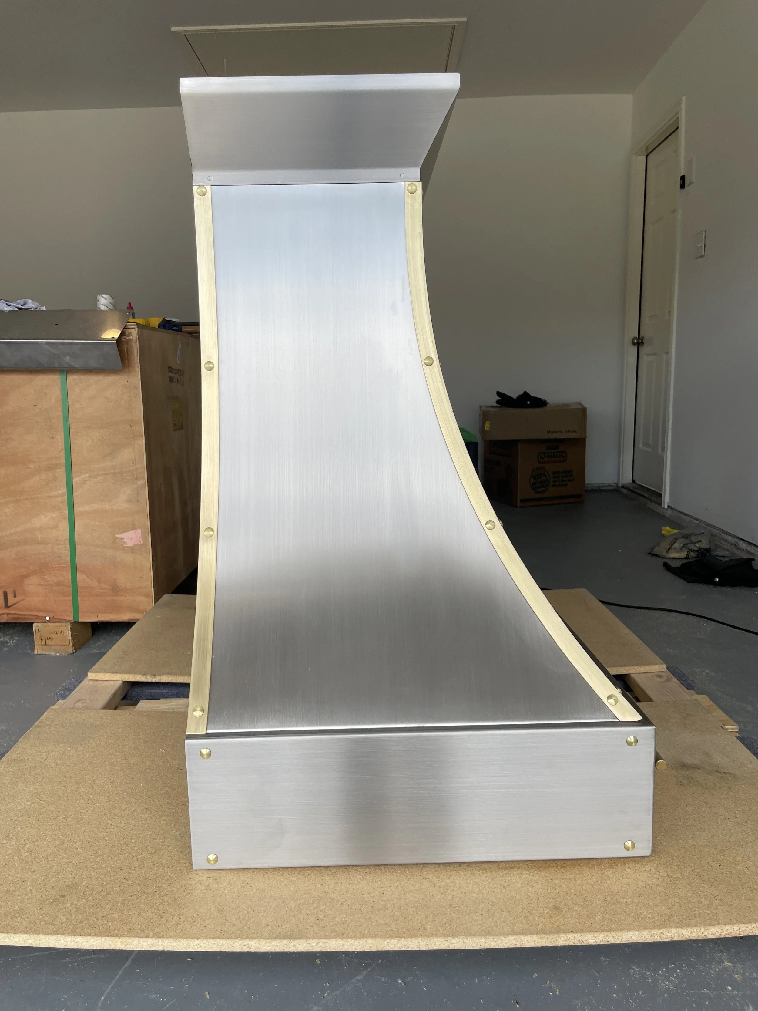 Custom Range Hood Stainless Steel and Brass Custom Pot Rail