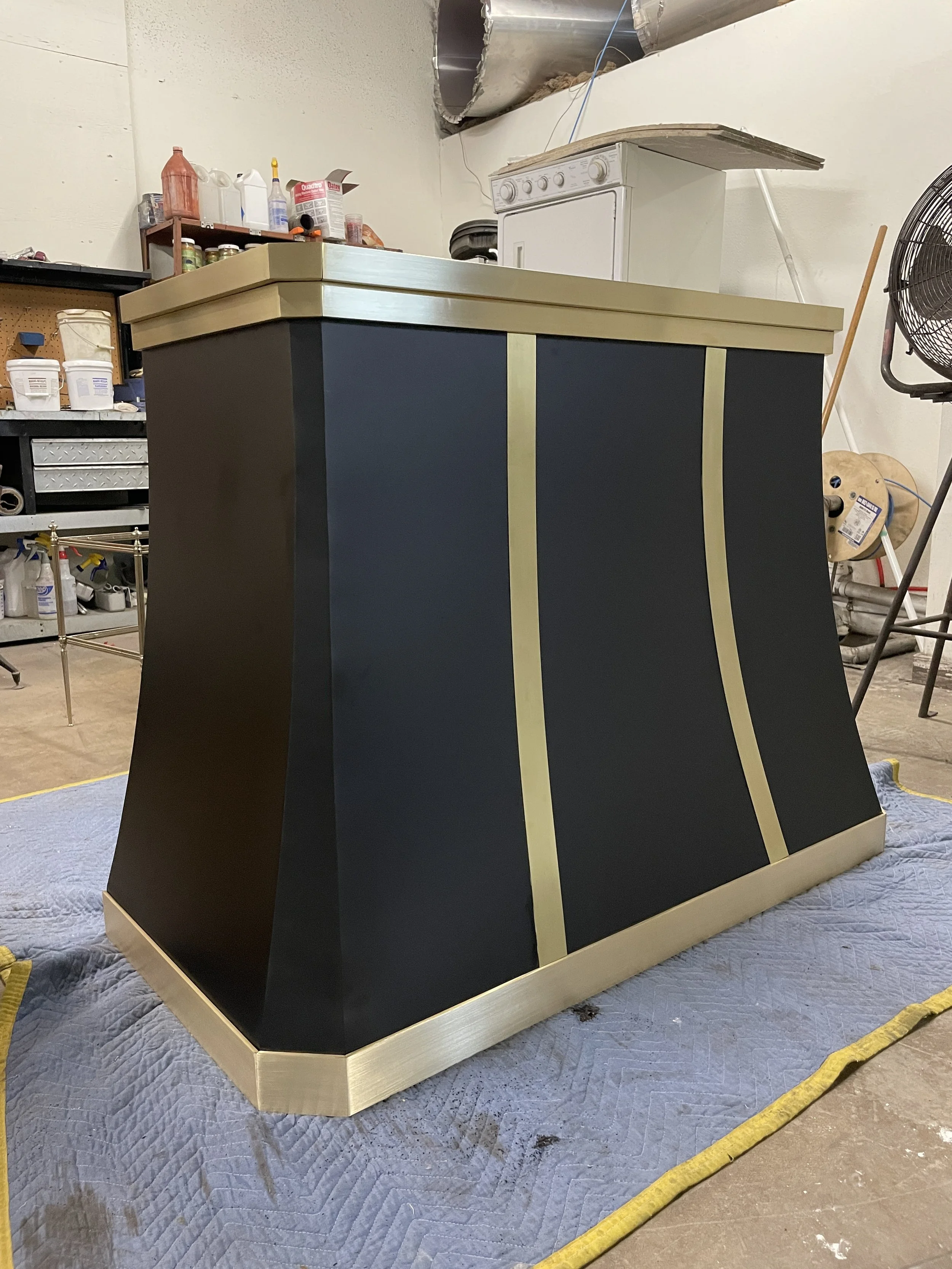 Custom Range Hood Black Stainless Steel and Brass — Monarch Metal