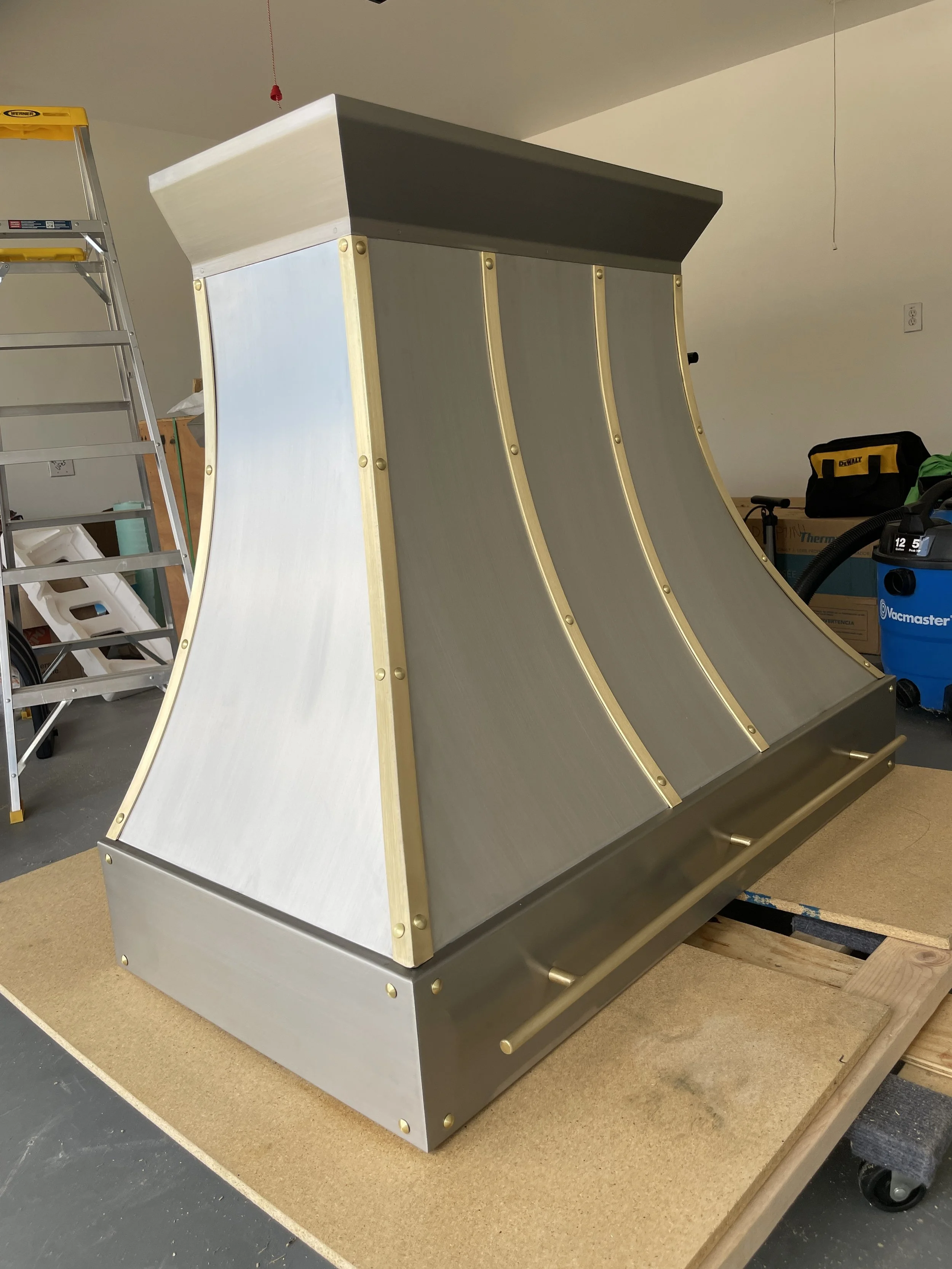 Custom Range Hood Stainless Steel and Brass Custom Pot Rail