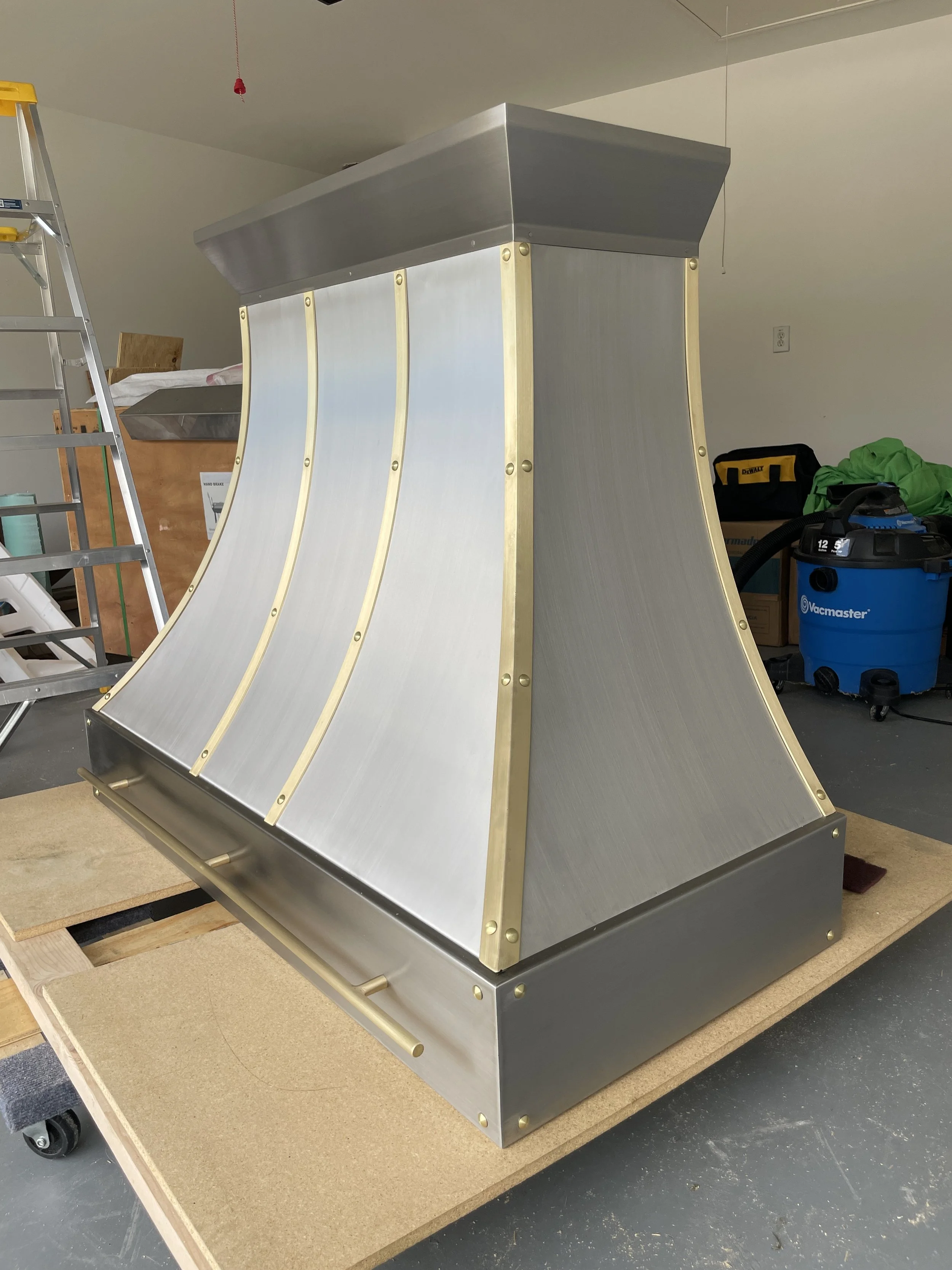 Custom Range Hood Stainless Steel and Brass Custom Pot Rail